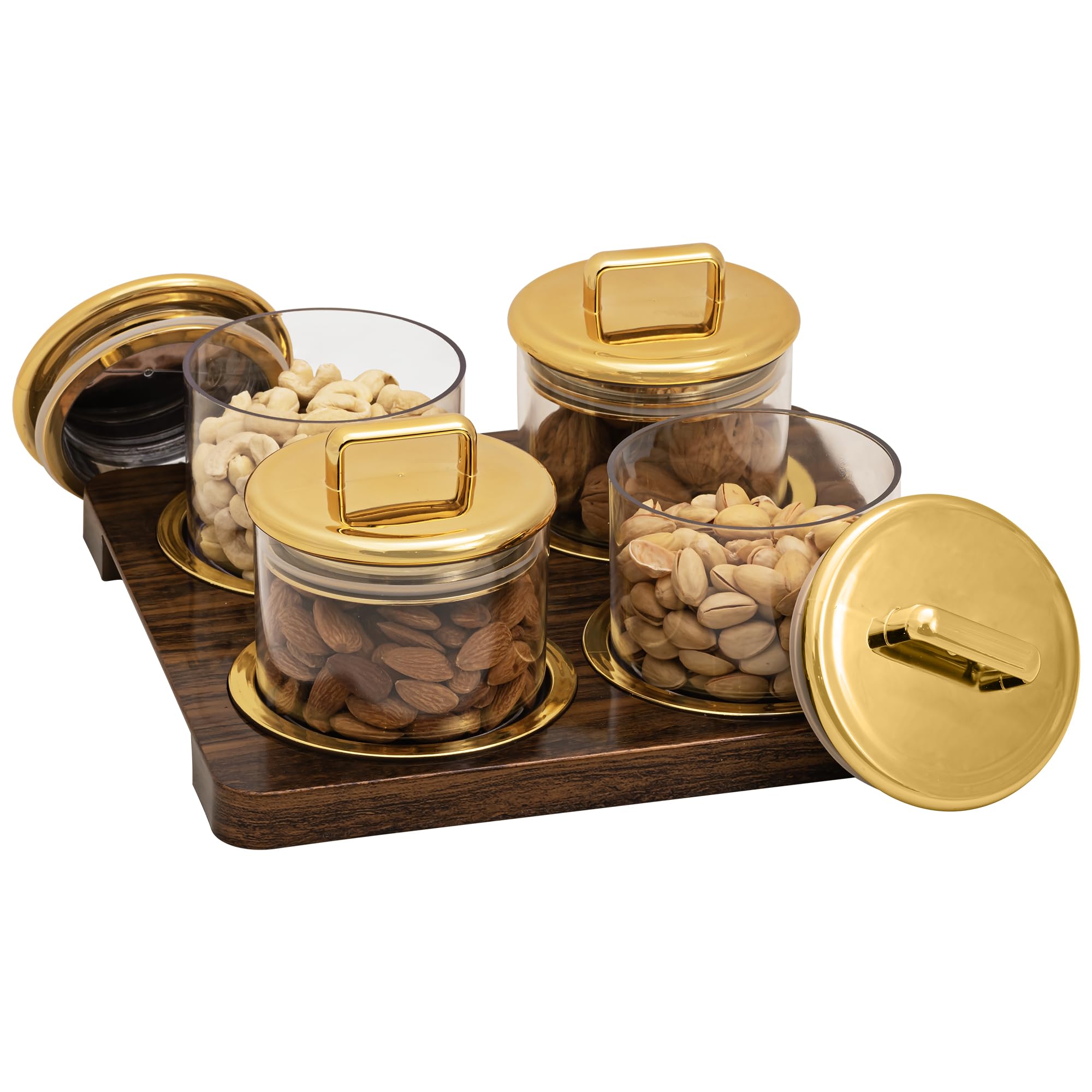 See full amazon price history chart for Selvel Classic Airtight Dry Fruit Container Tray Set - 4 (450ml Each)| Unbreakable Polycarbonate Material | Dark Wood Print Tray with Gold Rim | Perfect for Gifting (Gold) Selvel Classic Airtight Dry Fruit Container Tray Set - 4 (450ml Each)| Unbreakable Polycarbonate Material | Dark Wood Print Tray with Gold Rim | Perfect for Gifting (Gold) (B0CMX4MNY1) Amazon Price History, Amazon Price Tracker