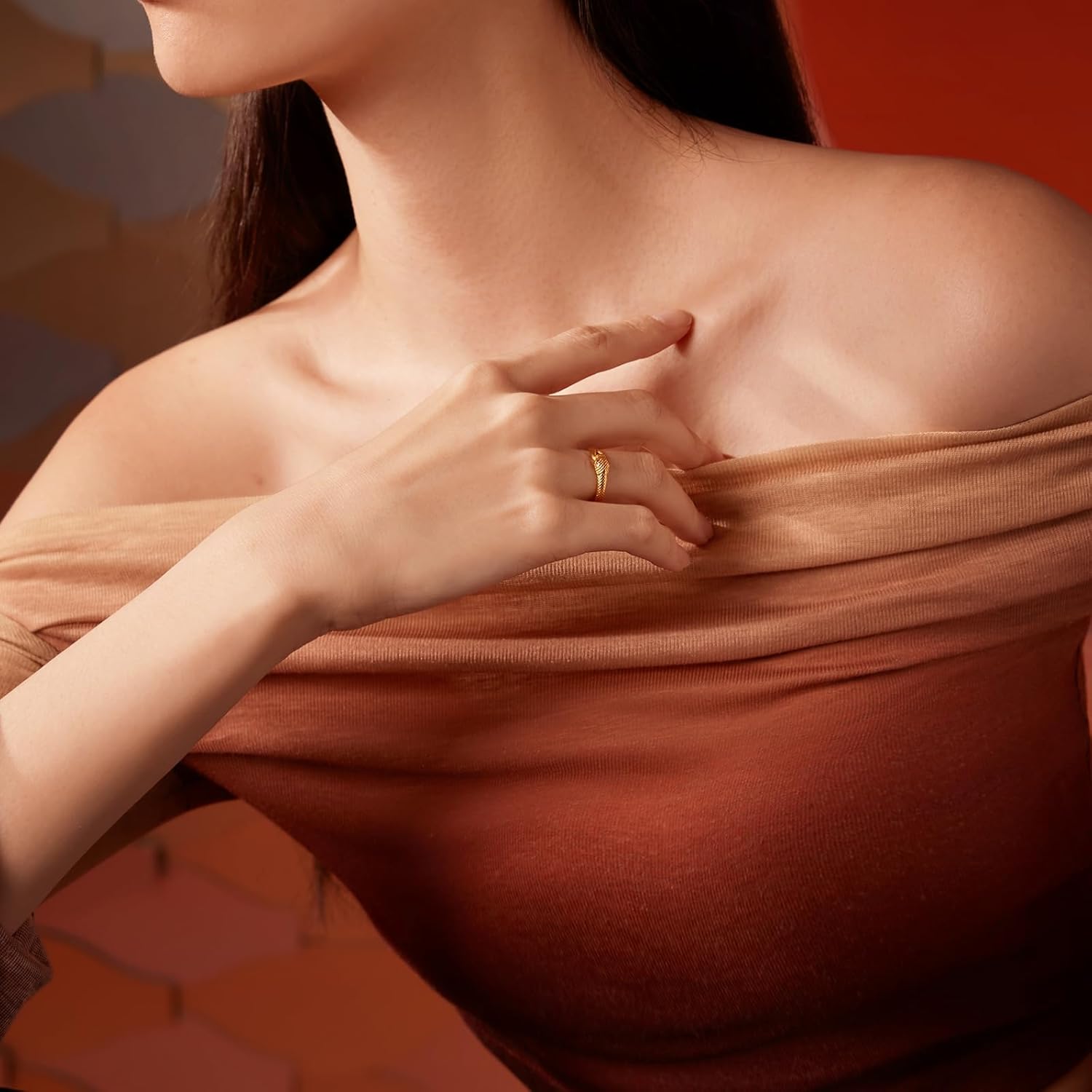 24K Solid Gold Rings Snake Ring Pure Gold Band Ring Chinese Zodiac for Women Lover Wedding Engagement Jewelry Stackable Ring 10-16 A0113175