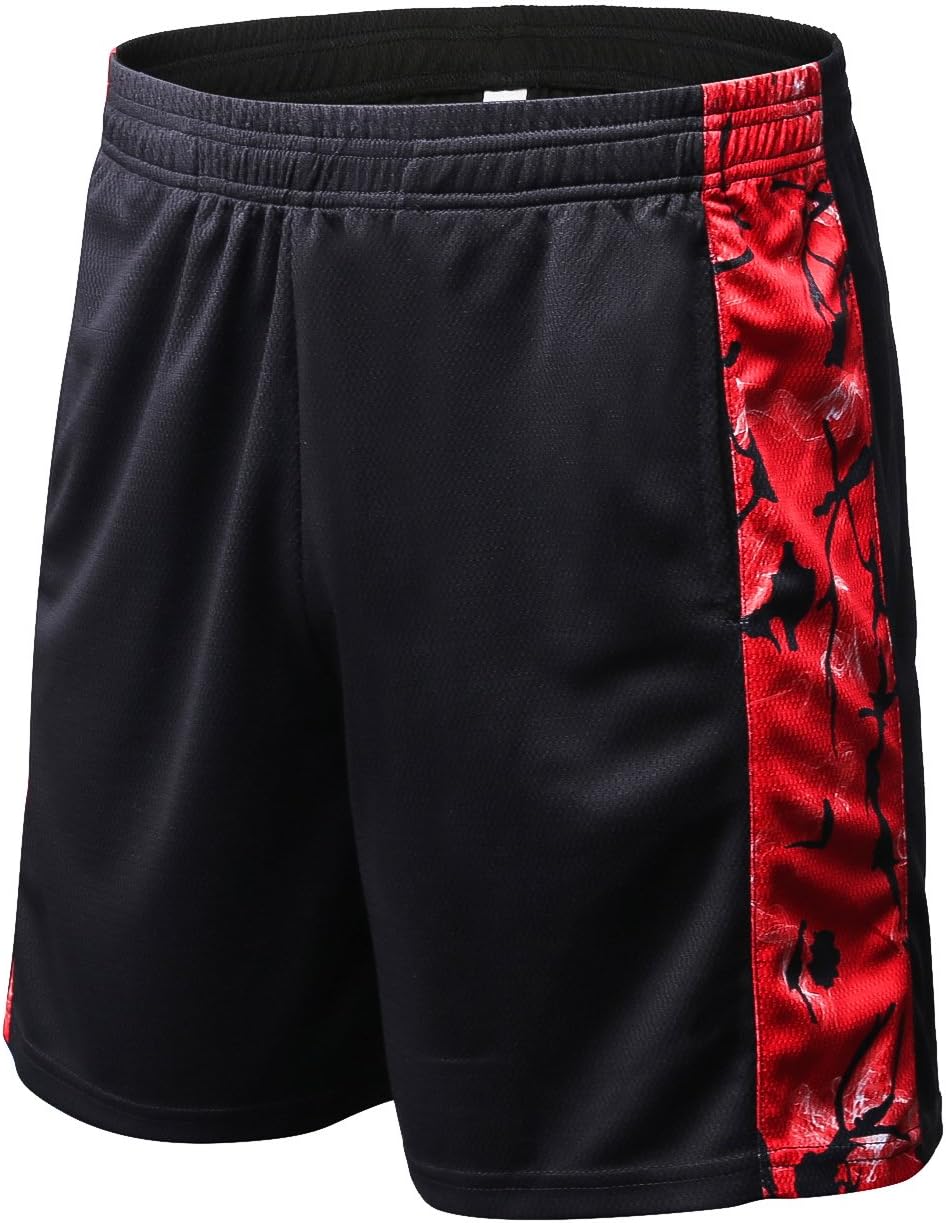 Semele Men's 7" Workout Running Mesh Shorts with Pockets,7015,Black & Red,XL