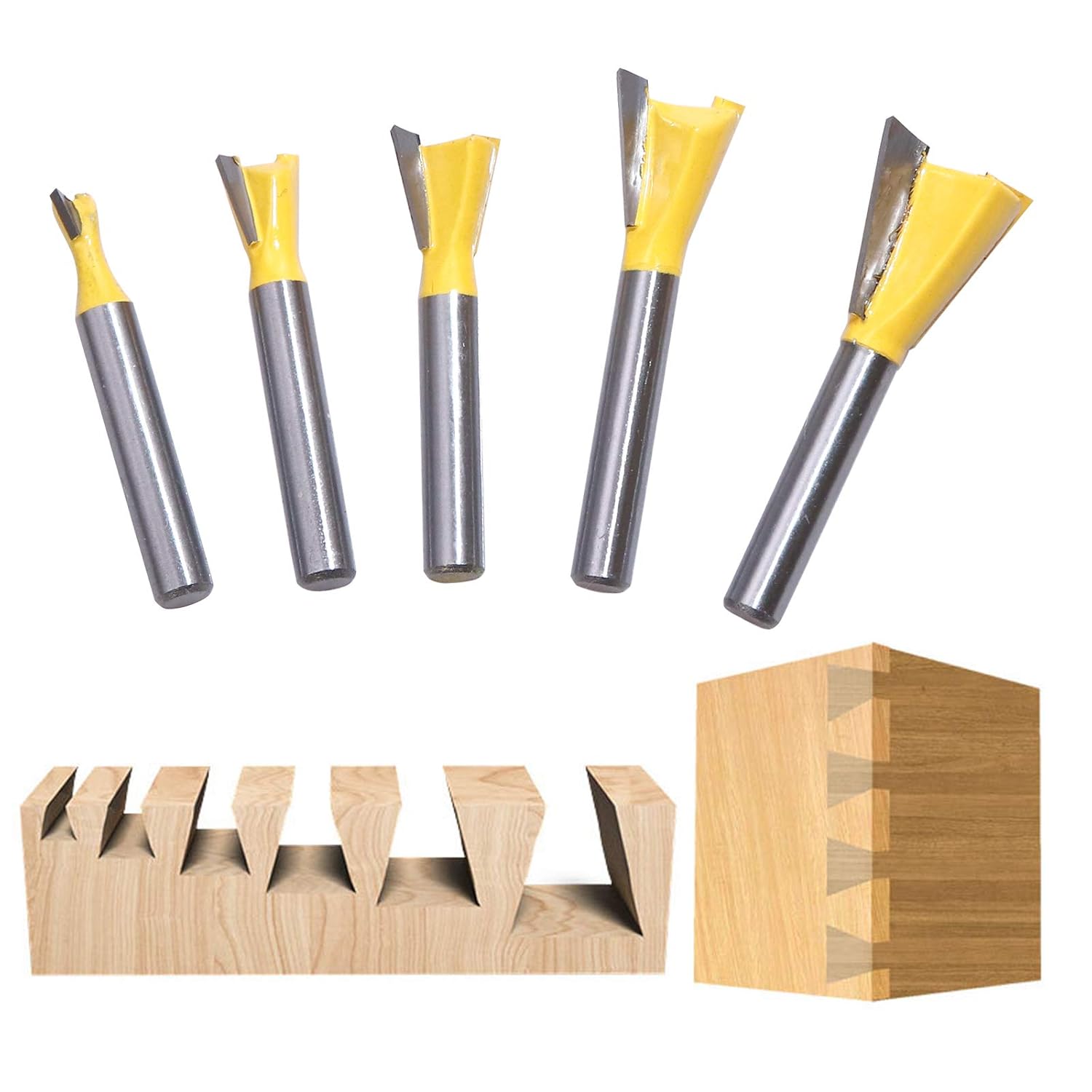 Dovetail Router Bit 1/4 Inch Shank 1/2 & 5/8 Inch Cutting Diameters 14 Angle Wood Milling Cutter Tipped for Dovetail Jigs Fence Systems or CNC Automatic Routers 2 Pcs - - 