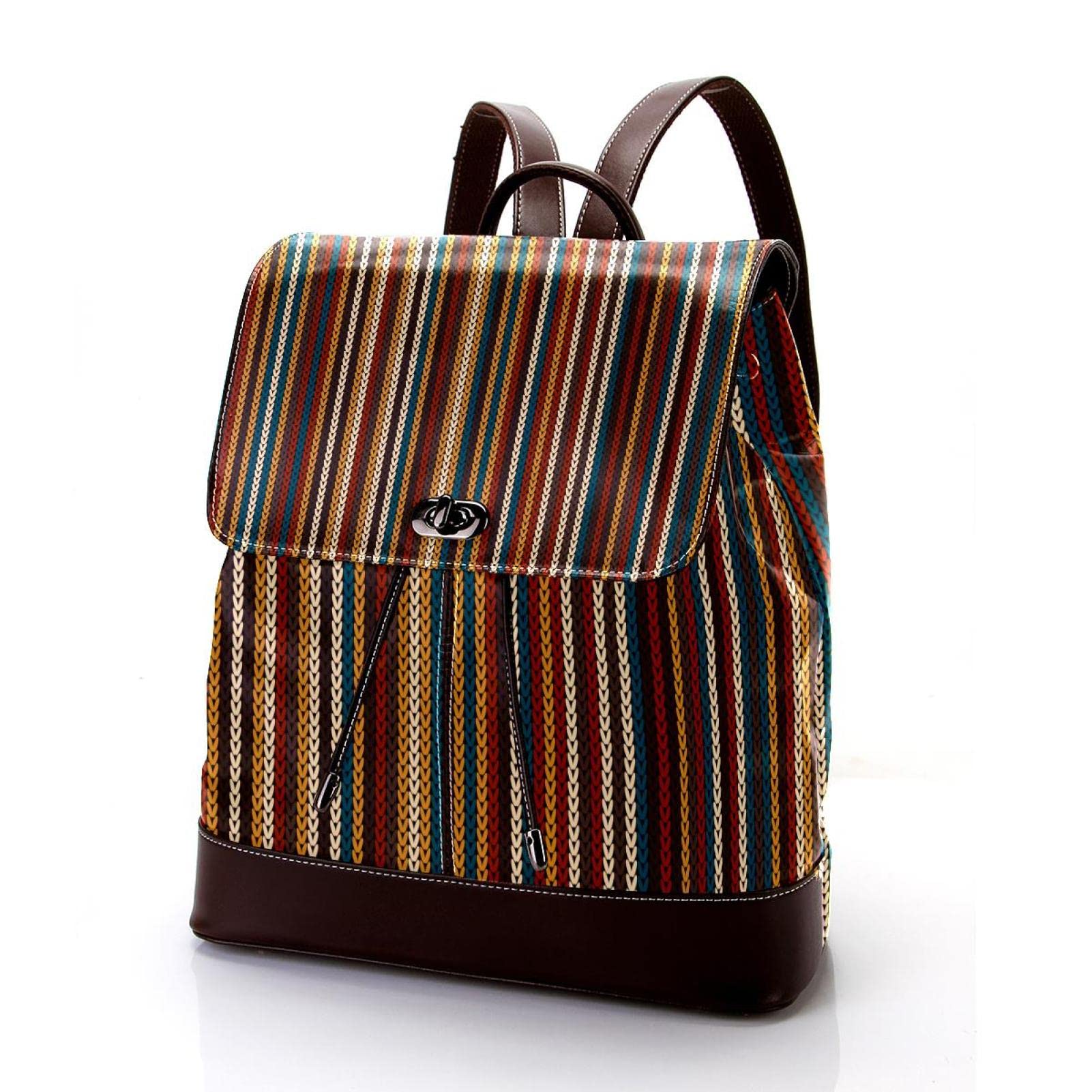 Retro paski boho mini sztuczna skóra plecak torebka, damski plecak torebka torba szkolna, Wielokolorowy 01