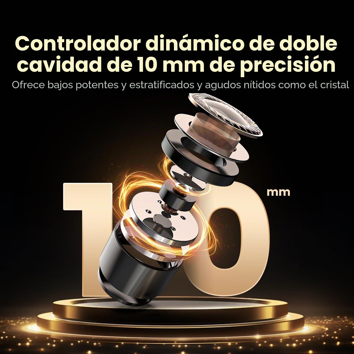 Hidizs MK10 Auriculares In Ear Monitor, 10mm Diapragma Carburo Silicio, Doble Magneto & Doble Cámara Dynamique Driver, Armadura Zinc Puro, 6 Modos Ajuste Profesionales, Cable OFC 3.5mm