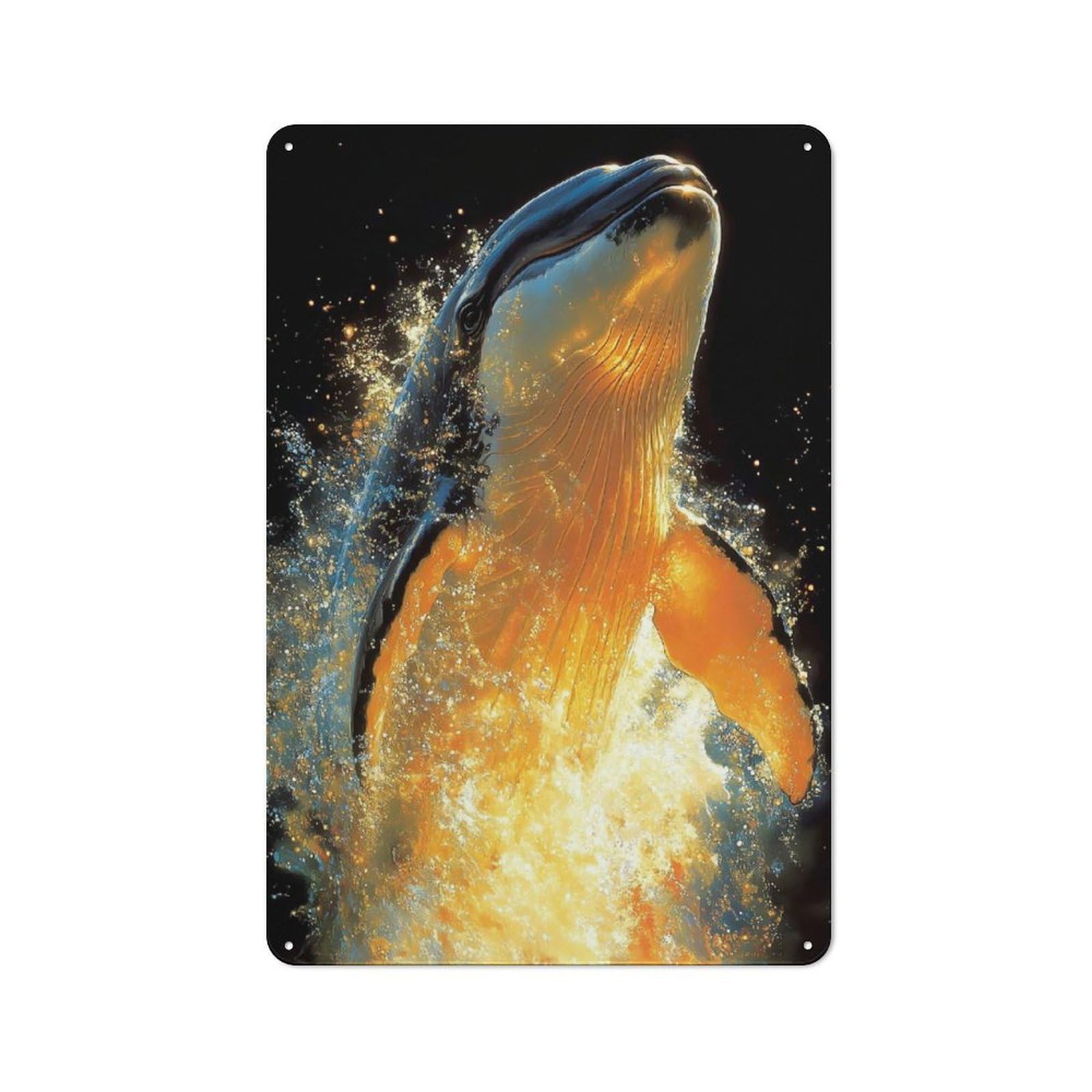 Junmoney Golden Whale Leap Animal Metal Plaque 30X20cm With For Pub Or Café, Retro Decor, For Pub Decor Enthusiasts Refreshing A Room In Autumn