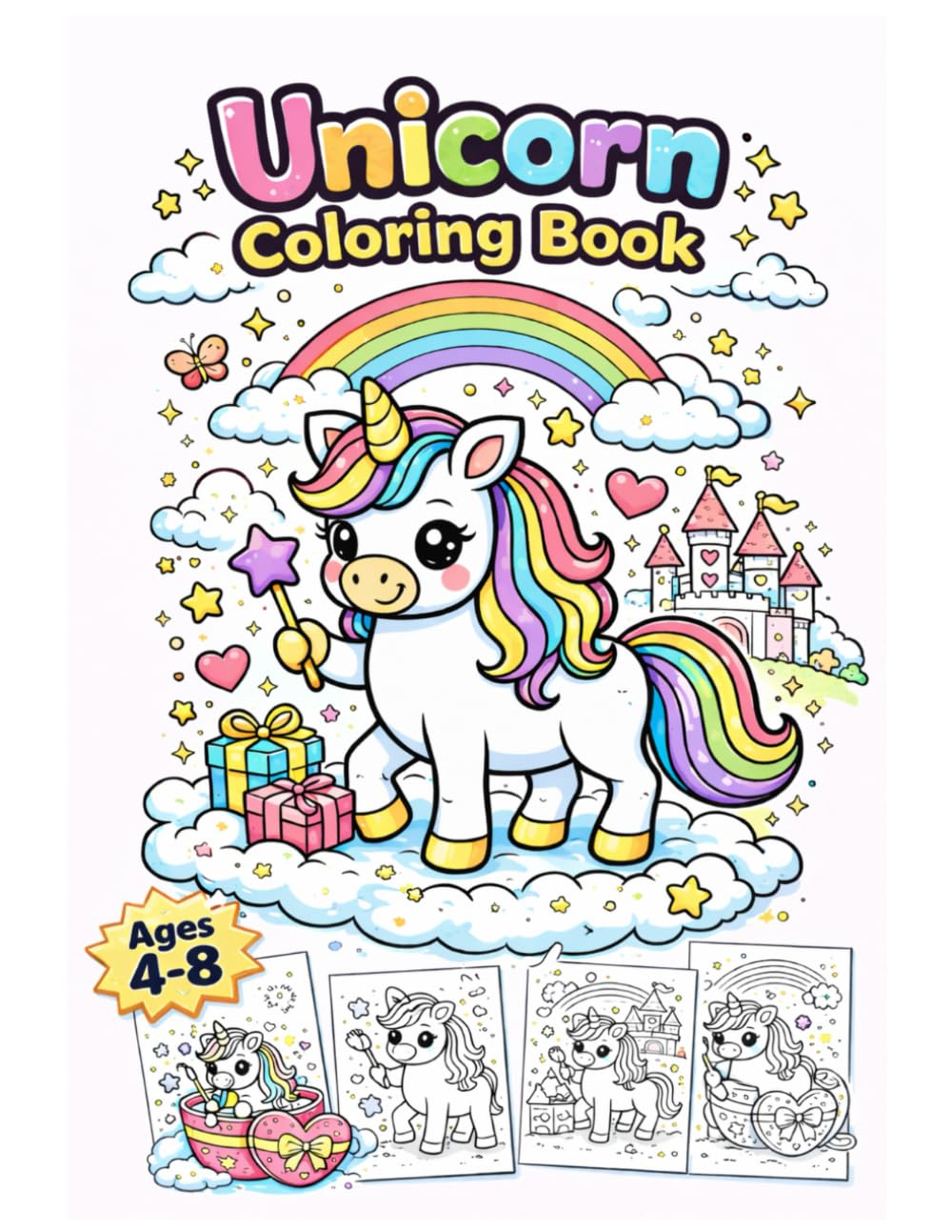 Unicorn Coloring Book: Easy and Fun Coloring Pages with Cute Unicorns, Rainbows, Stars and Magical Scenes for Boys and Girls Ages 4–8