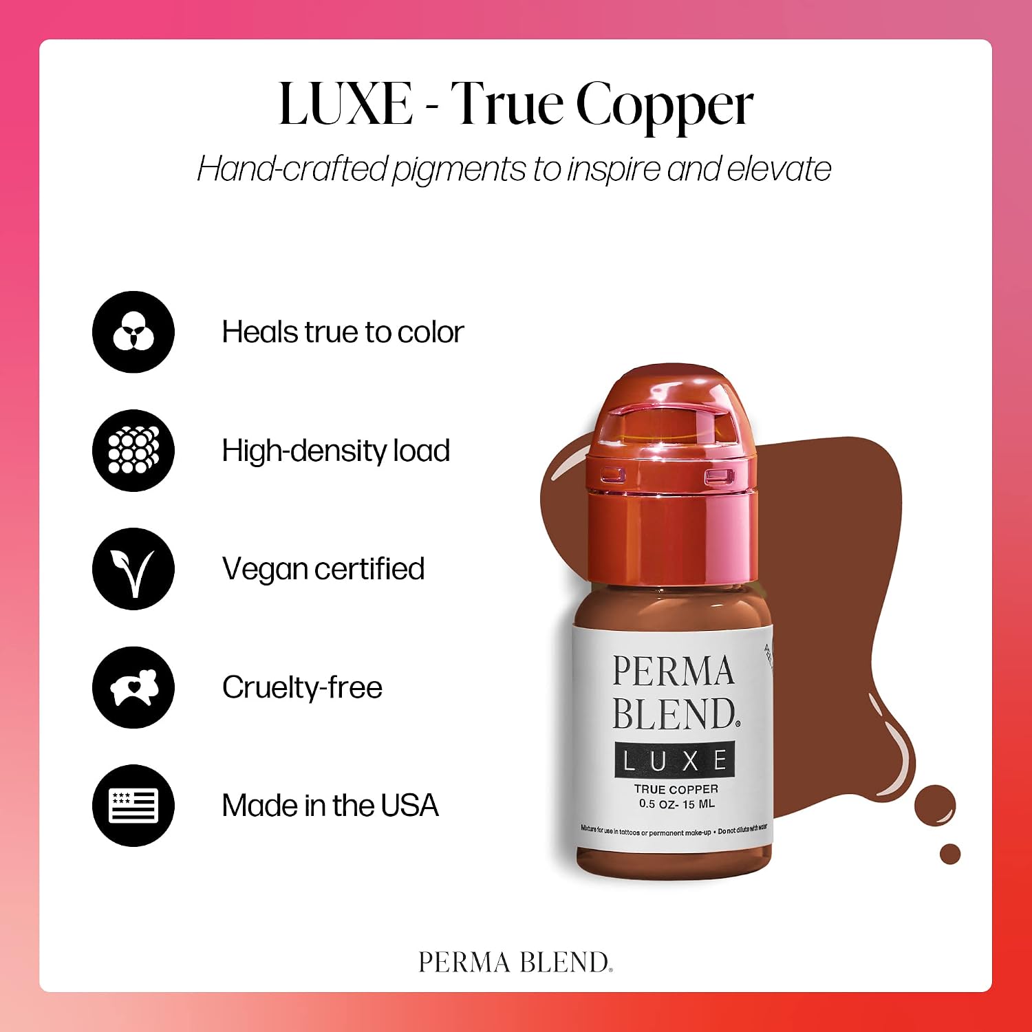 Perma Blend Luxe - True Copper - Microblading Ink to Mixture for use in tattoos or permanent make-up- Vegan (0.5 oz)