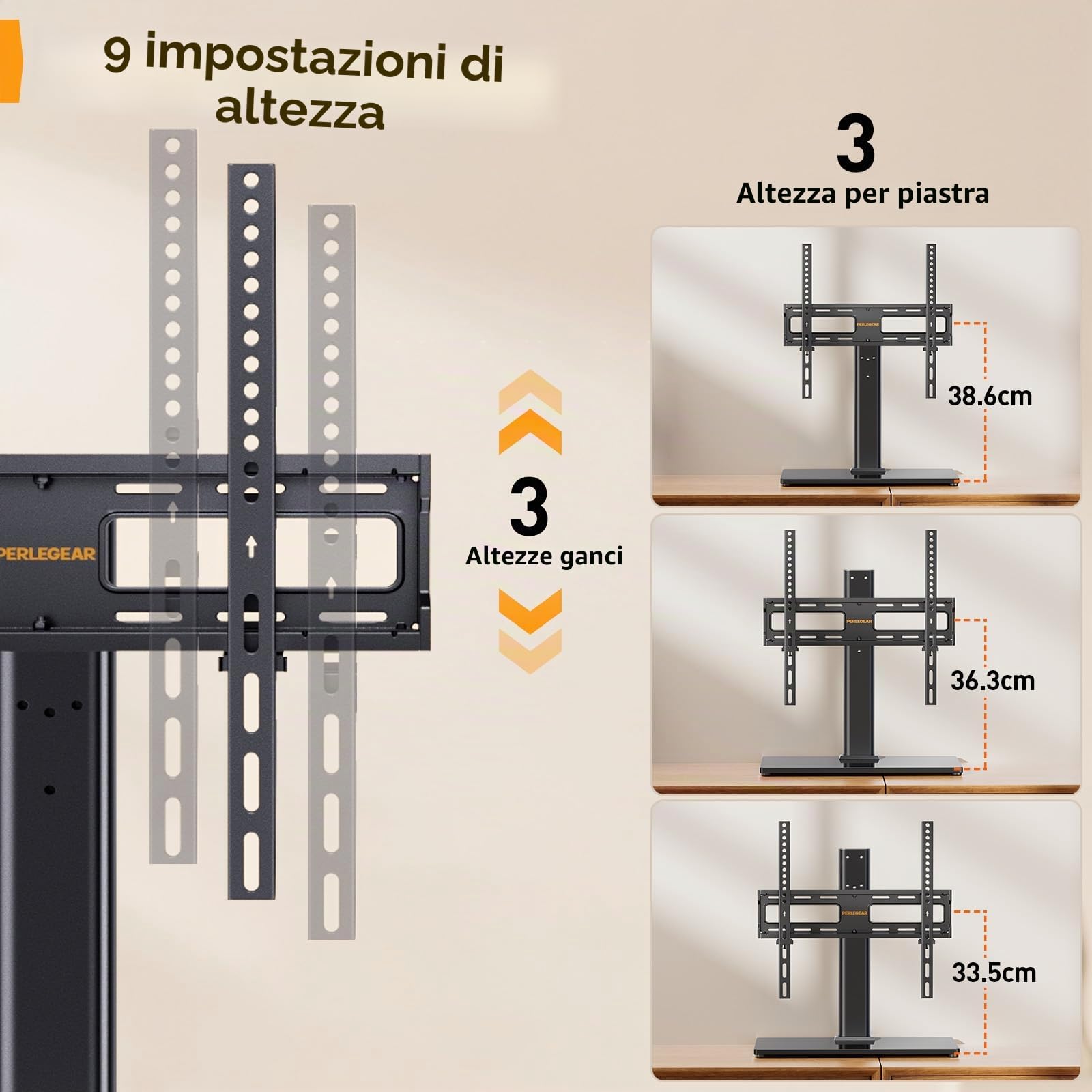 Supporto Girevole da Tavolo per TV 26-60 Pollici Regolabile in Altezza Base Vetro Temperato VESA 400x400mm 40 kg