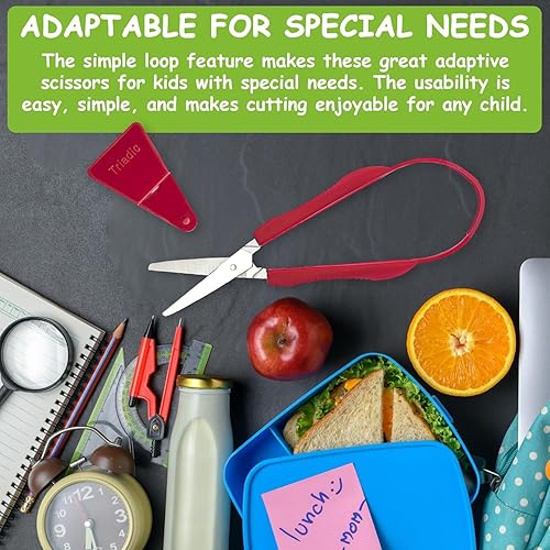 Miniatura 4 de Tijeras de lazo para niños con escudo de seguridad, diestros o zurdos para preescolares, escuelas, aulas, niños adaptables y con necesidades