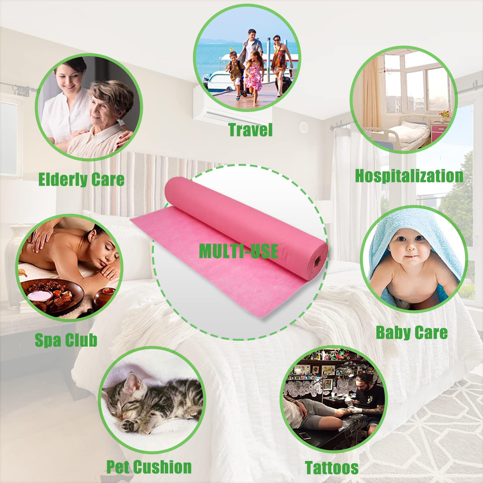 Sábana desechable no tejida de 31 x 70 pulgadas, 50 piezas de 1 rollo de funda de cama de spa, rollo de papel de mesa de masaje para mesas de masaje, spa, tatuajes y exámenes (rosa)