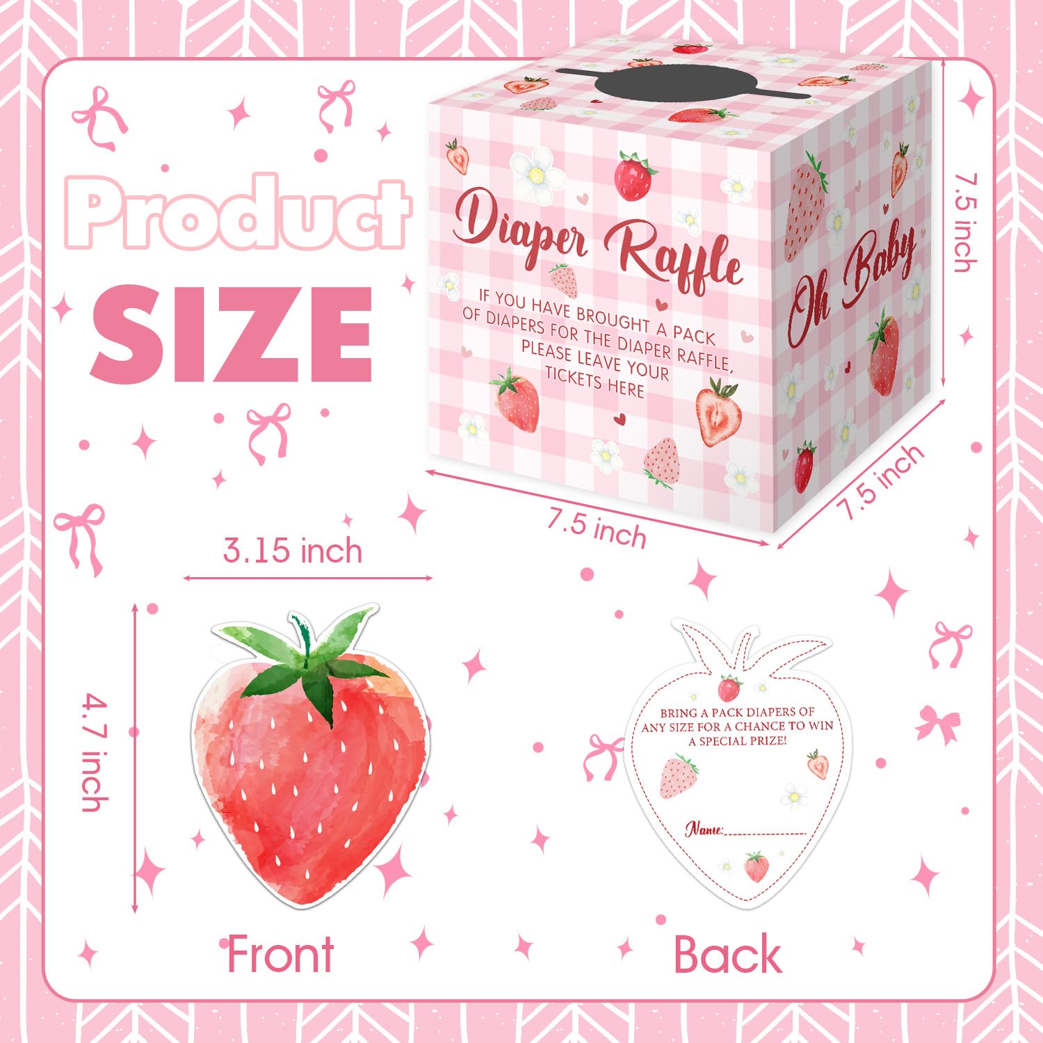 Berry Sweet Baby Shower Dekoracje - 50 szt. Różowa Truskawka Pielucha Loteria Bilety z Pudełkiem, Jagoda Słodkie Dziecko jest w drodze Dekoracje, Truskawka Baby Shower Pudełko na pieluchy
