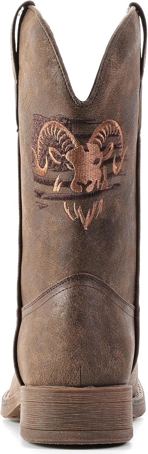 IUV Cowboy Boots for Men Square Toe Western Classic Embroidered Boots Durable Retro Country Pull on Boot