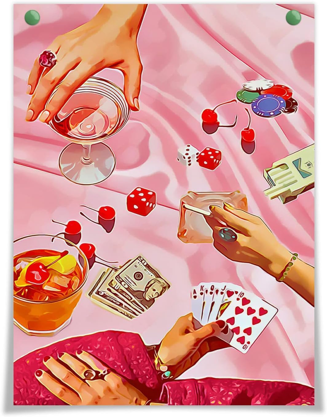 cupmod Vintage Poker Paint by Number for Adults Beginners,DIY Acrylic Watercolor Oil Painting by Number On Canvas Without Frame,Retro Funny Drinks Paint for Home Wall Decor 16x20inch