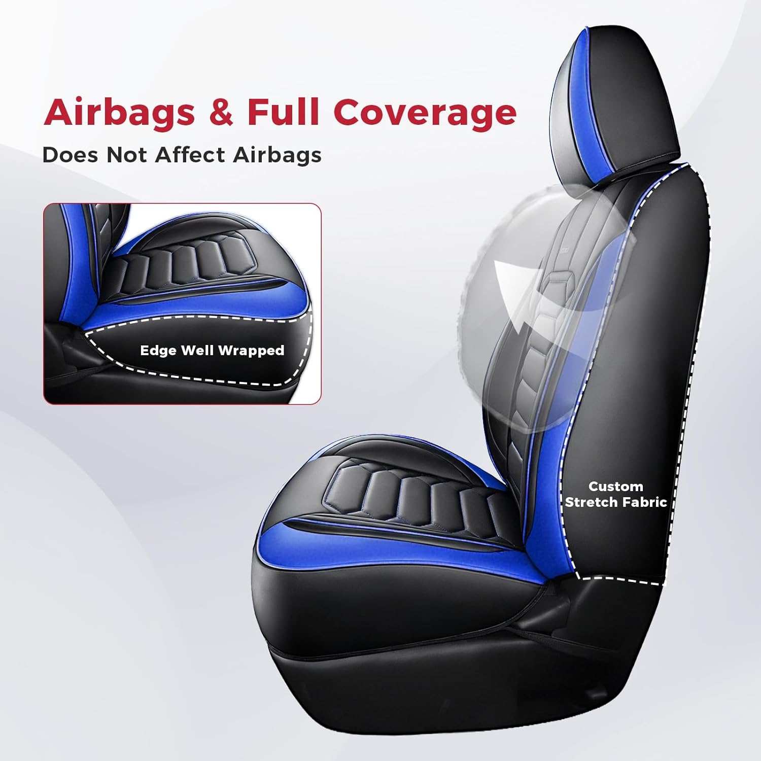 FREESOO Tacoma 2016-2023 Seat Covers Custom Fit for Toyota Tacoma Double Crew Cab Faux Leather Full Set Pickup Truck Seat Covers (Full Set, BlackBlue)