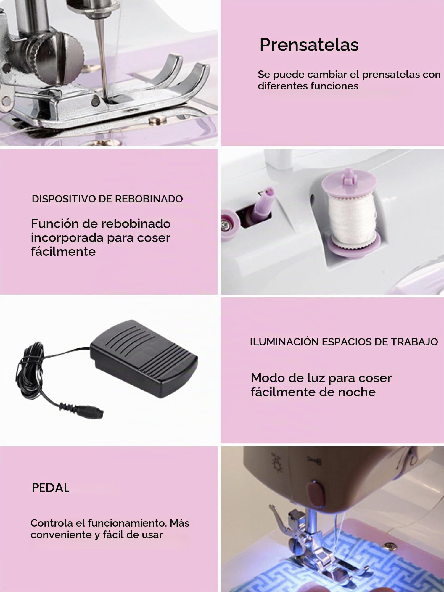 MAGIC SELECT Máquina de Coser Portátil con 2 Velocidades y 12 Puntadas | Pedal Incluido, 2 Carretes, Aguja de Recambio, Cortador de Hilo, Luz de Trabajo, Funciona con Cable o Pilas AA