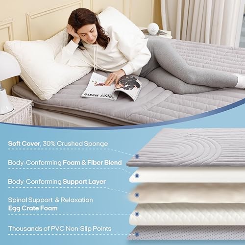 Miniatura 2 de ZonLi Colchón de futón japonés extra grueso, acolchado vintage a rayas, tamaño individual, cubrecolchón portátil para adultos, tapete de tatami