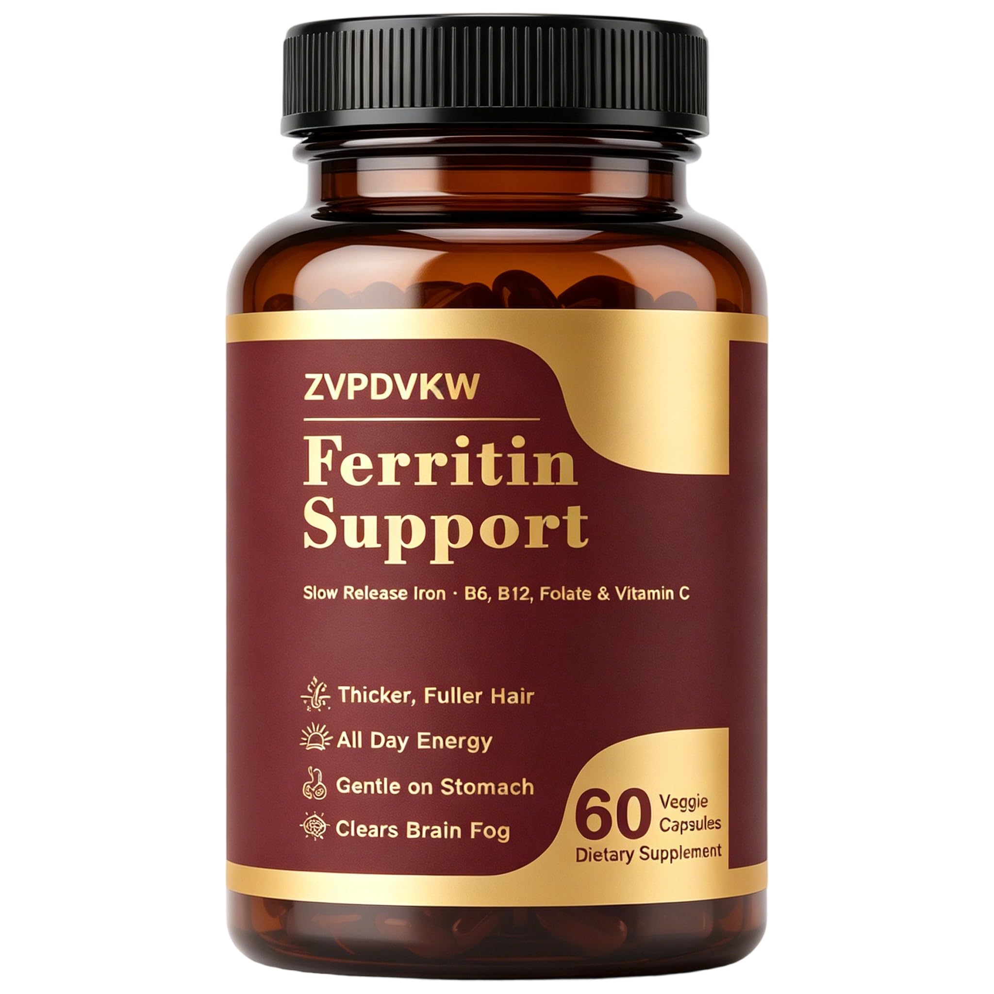 Ferritin Supplement for Women, Iron Supplement, Vitamin C, B12, 60 CT Red