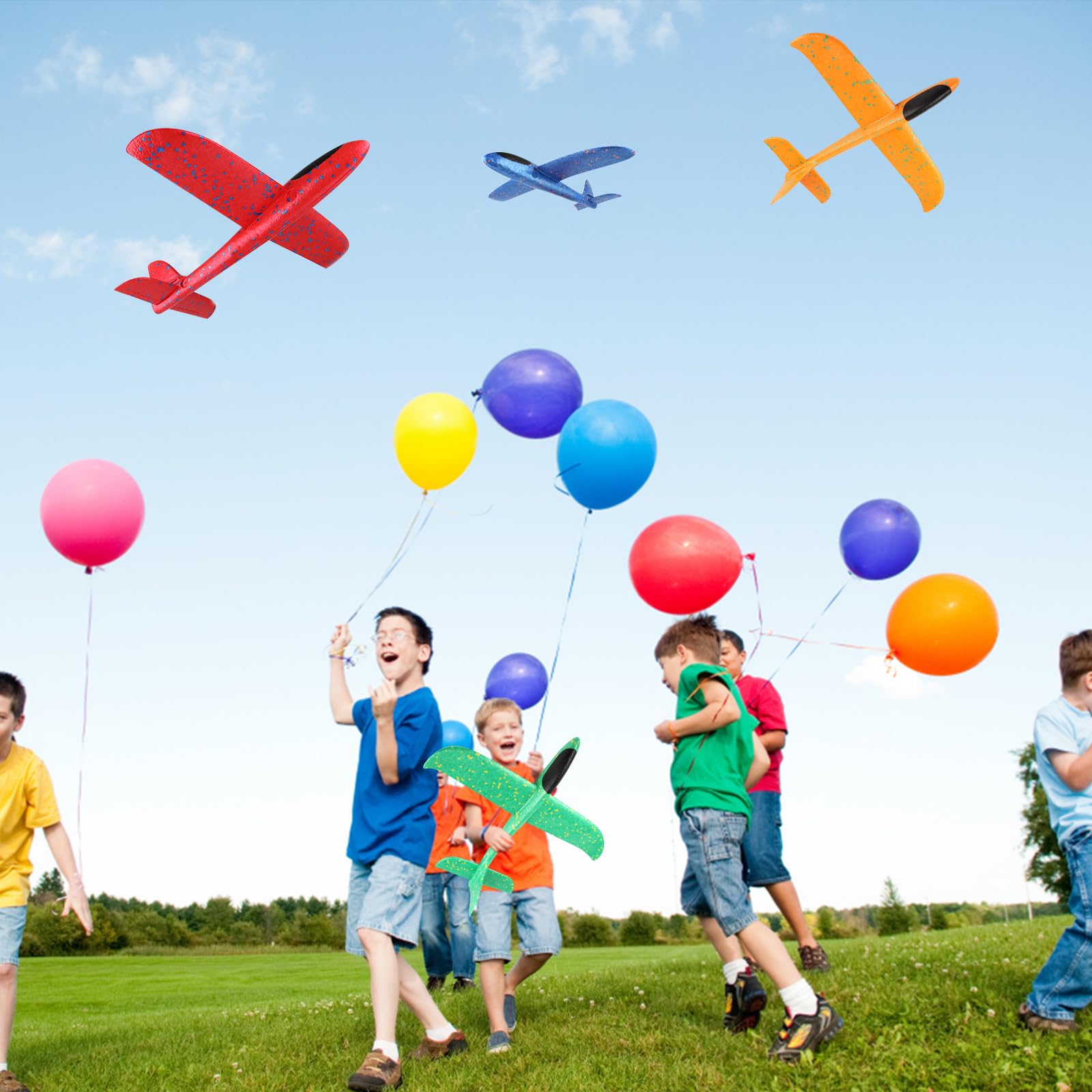 TOSAVGA 4 Pièces Avion Polystyrène Planeur Enfants 38cm, Avion Jouet Enfant, Volant Maquette Avio Jouets Plane Main Lancer pour Enfants et Adultes