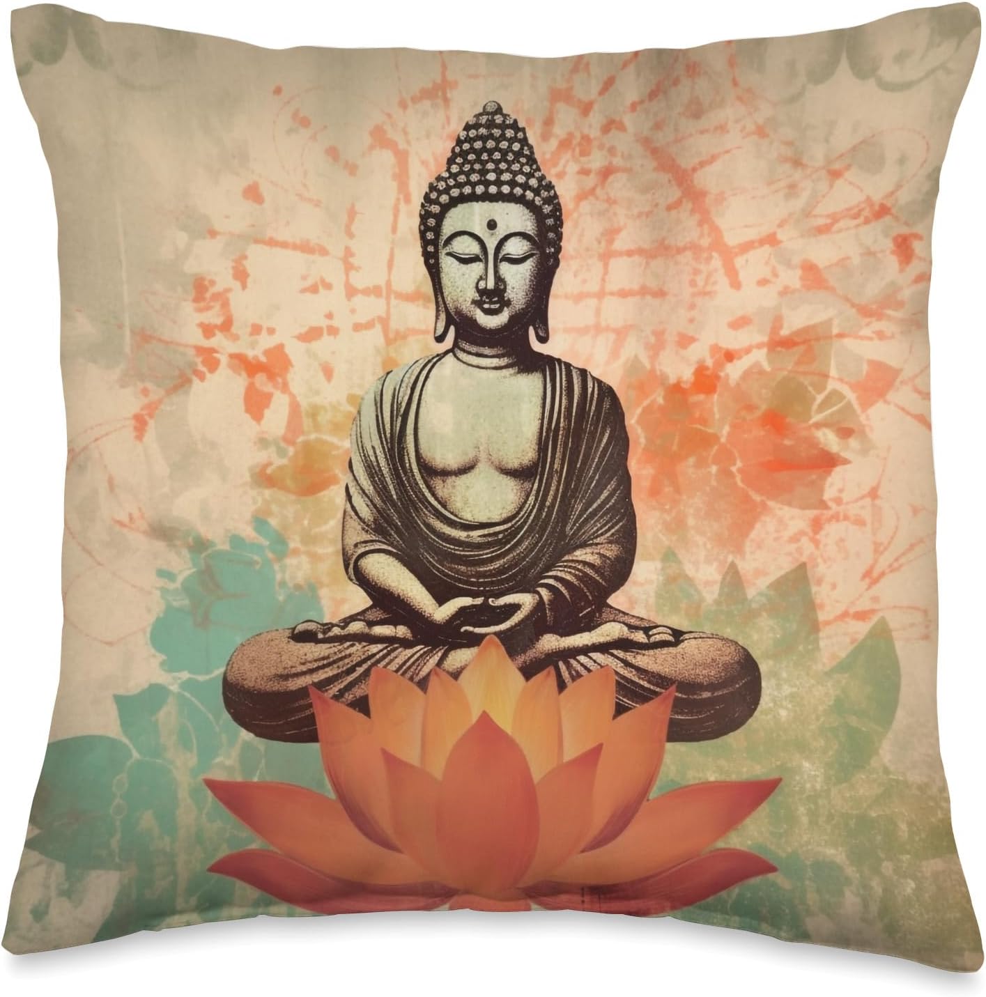 Vintage Zen Meditation Yoga Lotus Flower Buddha Throw Pillow