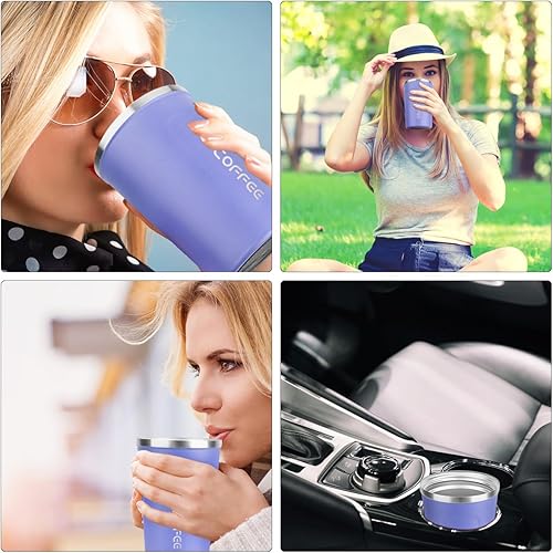 Miniatura 7 de Vaso térmico de acero inoxidable de 12 onzas con aislamiento al vacío, taza de viaje a prueba de derrames con tapa, térmica para mantener el calor o