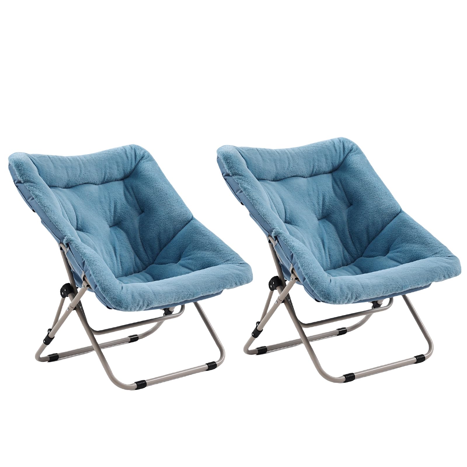 Givjoy Comfy Saucer Chair with Ottoman, Oversized Folding Faux Fur Chair Soft Furry Lounge Lazy Chair with Metal Frame Moon Chair Accent Chair for Bedroom, Living Room, Dorm Rooms