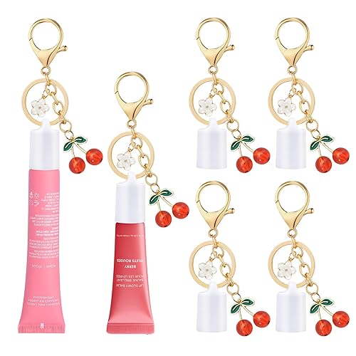 4pcs Lip Gloss Keychain, Lip Balm Keychain Cap for Summer