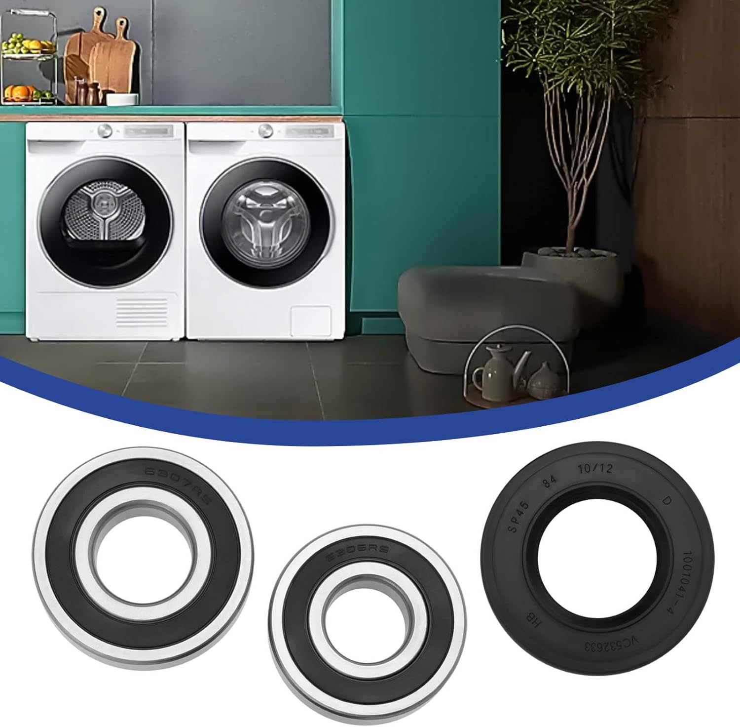1 Set Washing Machine Ball Bearing and Seal Kit Bearing 6306 6307 2RS Shaft Seal 45x84x10/12 Repair Kit Compatible with Samsung Washing Machine