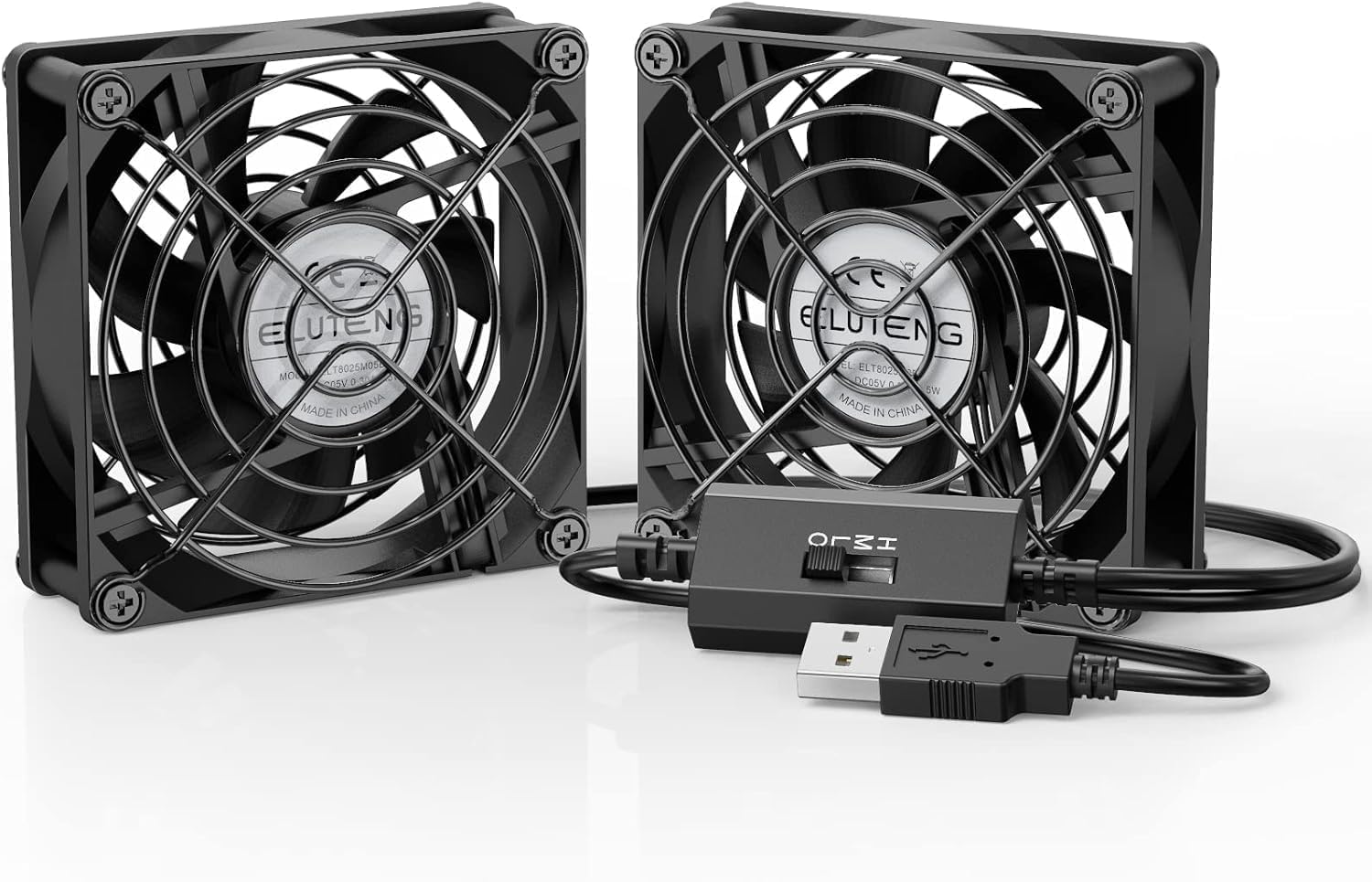 ELUTENG Doppel PC Lüfter USB 80mm mit 3 Geschwindigkeit Einstellbar 8cm Computer L üfter USB 2 in 1 Mini PC Ventilator mit Metallgrill 5V Lüfter 2700RPM