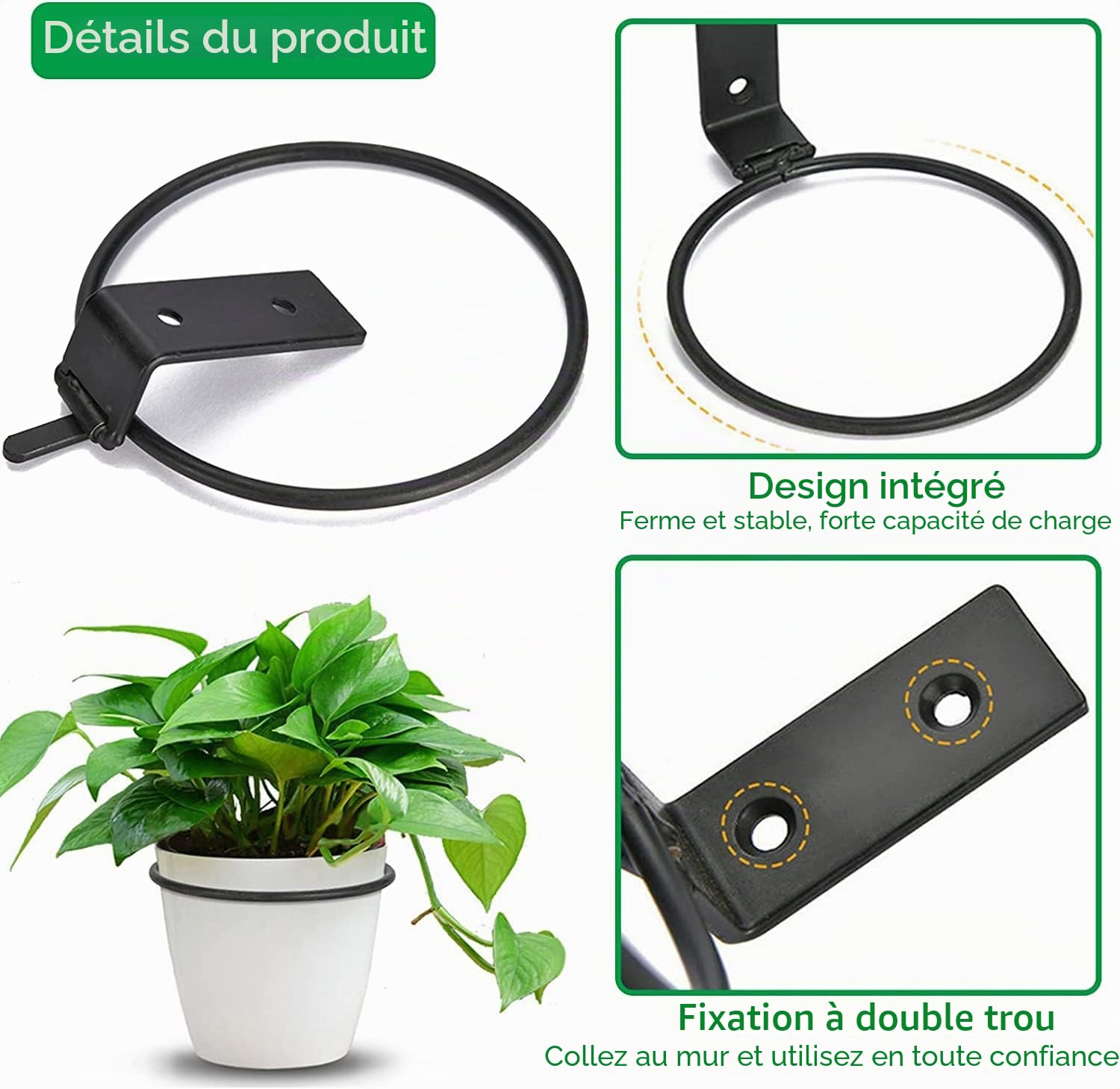 Lot de 6 supports muraux de 18 cm pour pot de fleurs - Support mural pliable - En métal - Pour la maison, le jardin, le balcon - Noir