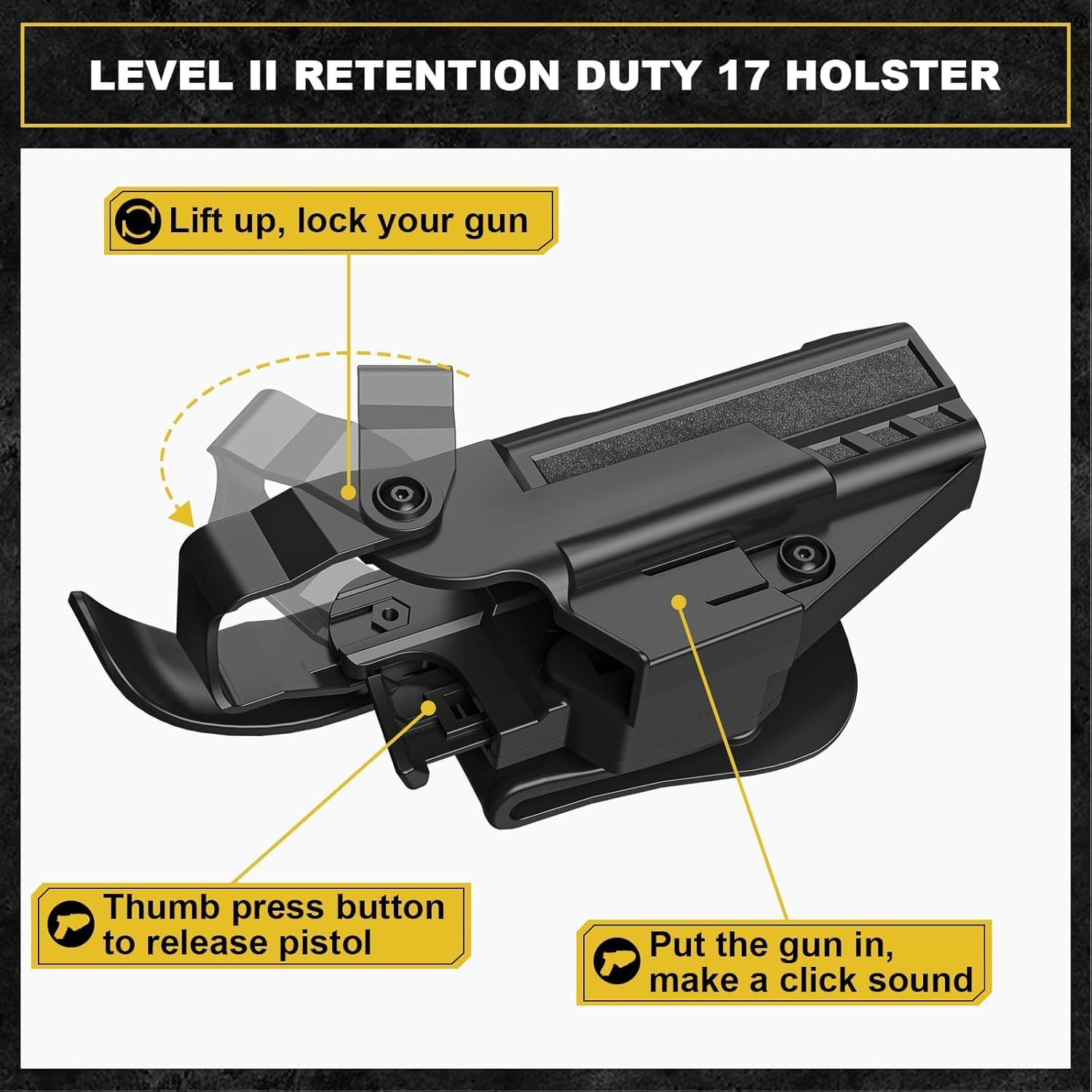 Glock 19/17/19X/23/32/44/45 Holster - G19 Duty Holster for Gen 1-5, OWB Paddle with Fixed Buckle, Thumb Release, 60 Adjustable