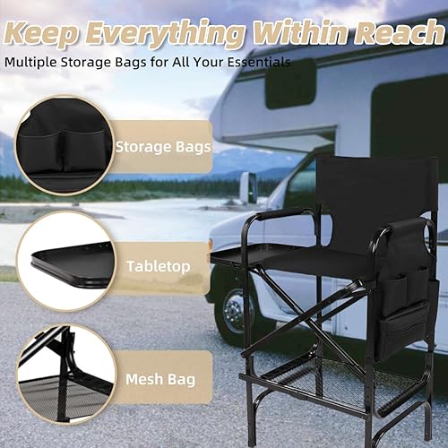 Miniatura 5 de Silla alta de directores, silla de maquillaje plegable con bolsas de almacenamiento plegables de mesa para artistas de maquillaje para guardar