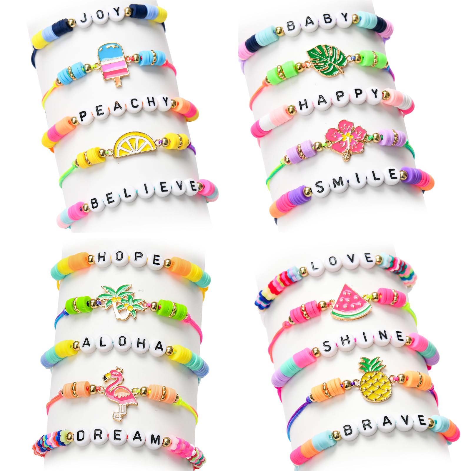 KELENO 20pcs Jewelry Bracelet for Girls Kids Women Clay Bead Adjustable Summer Beach Toddler Friendship Bracelets Beach Aloha Hawaiian Tropical