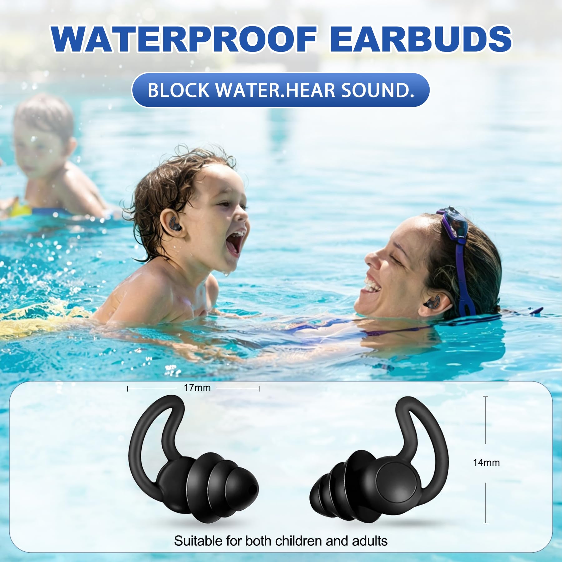 Tappi per le orecchie per adulti e bambini, 3 paia di tappi per le orecchie riutilizzabili in morbido silicone, perfetti per surf, immersioni, piscina, doccia e altri sport acquatici