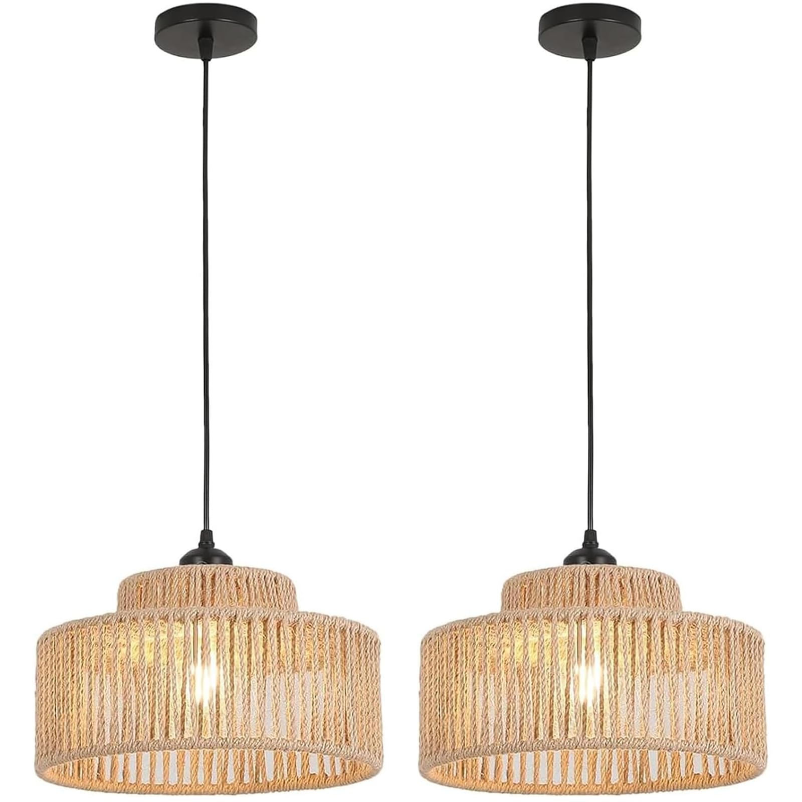 Photo 1 of INHXSZU Rattan Pendant Light Set of 2, 12.6 Inch Boho