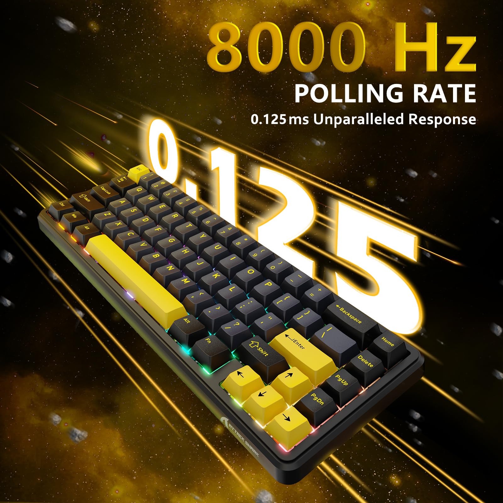 ATTACK SHARK Gaming-Tastatur & -Maus-Set, X65 HE Kabelgebundene Magnettastatur und R1 Kabellose 59g Superleichte Maus (8000Hz, RT 0,01mm, RGB, 65h Akku) - Sternenschwarz