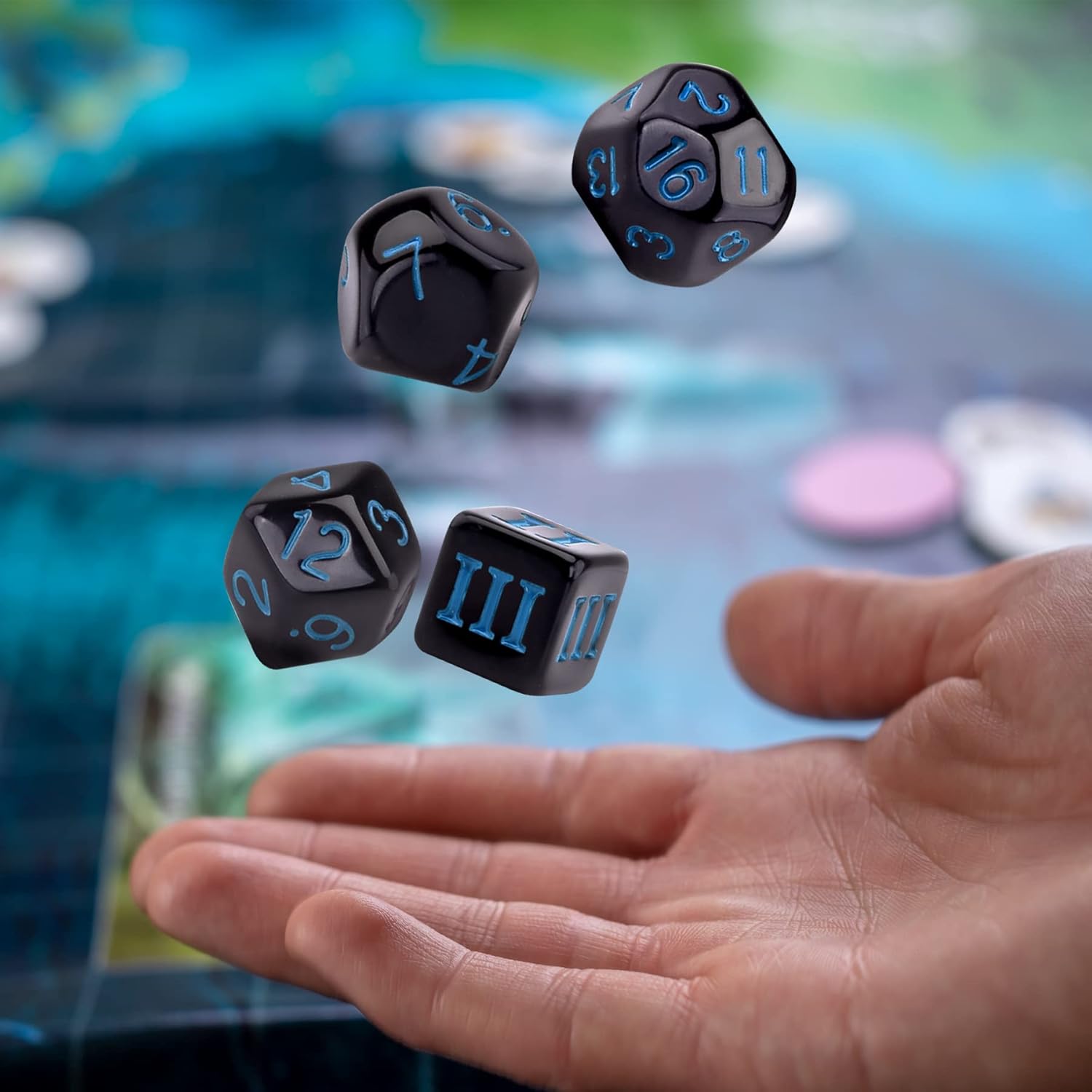 AUSTOR 15 Pieces Complete Polyhedral Dice Set D3-D100 Game Dice Set with a Leather Drawstring Storage Bag for Role Playing Table Games(Black & Blue) - Image 7