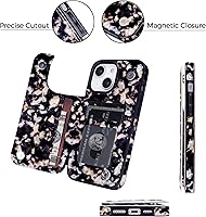 Vista 4 de uCOLOR Funda de piel con tapa para tarjetas compatible con iPhone 13, 6.1, iPhone 14 6.1, mujeres y niñas con tarjetero y función atril