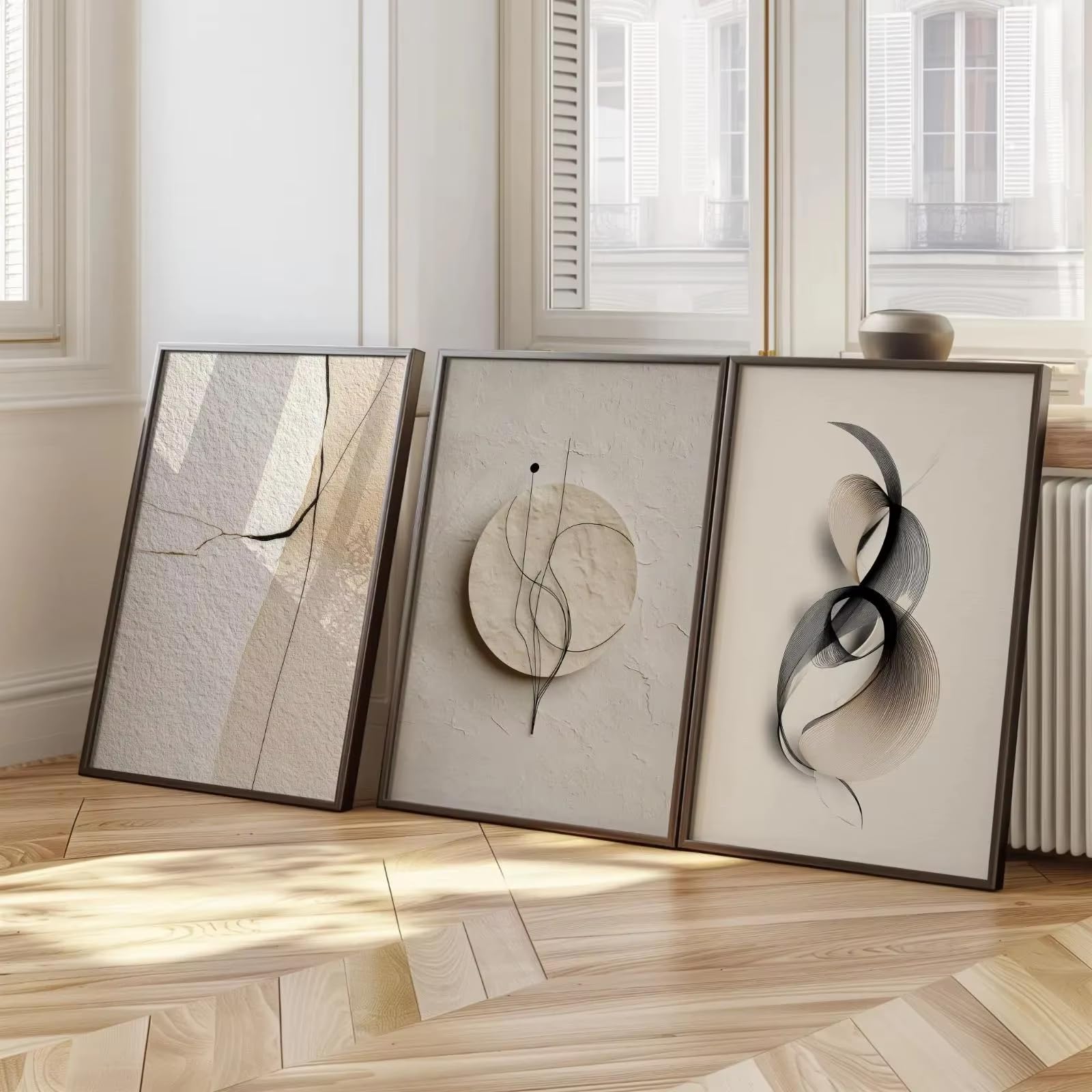 DFZEWKI Neutral Abstract Wall Art Set, Beige Black Line Canvas Prints, Minimalist Home Decor(30x40cm(12x16in) x3/No frame)
