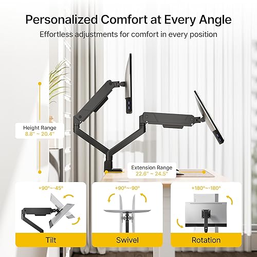 Miniatura 3 de monTEK Soporte de monitor dual con brazos de monitor USB para 2 monitores para pantalla curva de 17 a 35 pulgadas con capacidad para 35 libras,