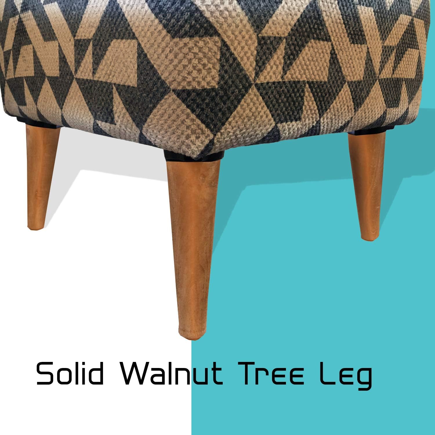 Amаzіng 🔥 Casamudo Square Ottoman Pouf Chair, Wooden Leg Ottoman Chair for Living Room, Square Foot Stool for Living Room, Modern Vanity Stool for Bedroom, Blue - Cream