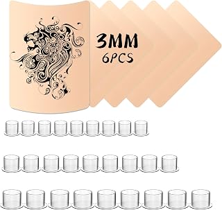 POSEIDON 306Pcs Tattoo Practice Kit - 6Pcs 5.9"x7.8" 3MM Fake Skin & 300Pcs Mixed Tattoo Ink Cups Kit | Realistic Silicone Training Sheets & Stencil Supplies for Beginners/Artists