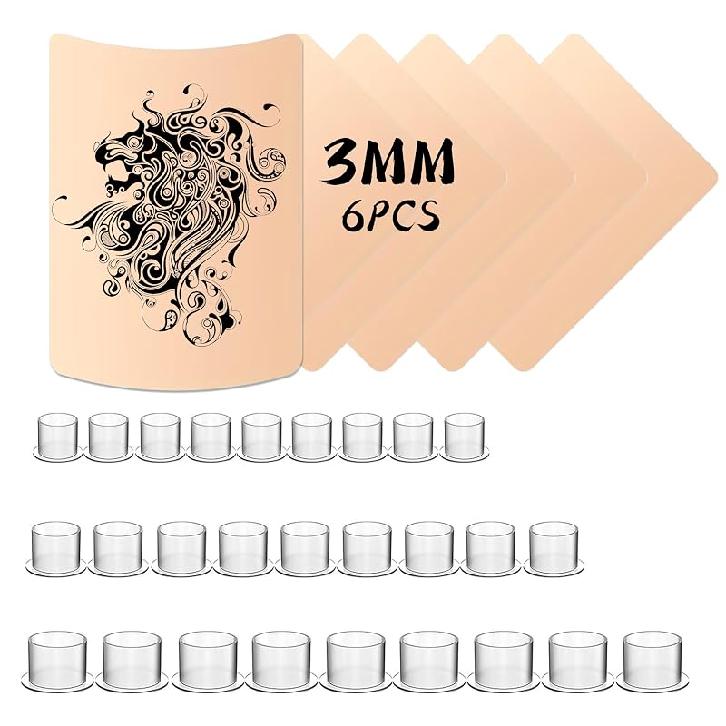 POSEIDON Kit para Prática de Tatuagem com 306 peças, 6 folhas de silicone 15,0 x 19,8 cm com 3 mm e 300 copos para tinta