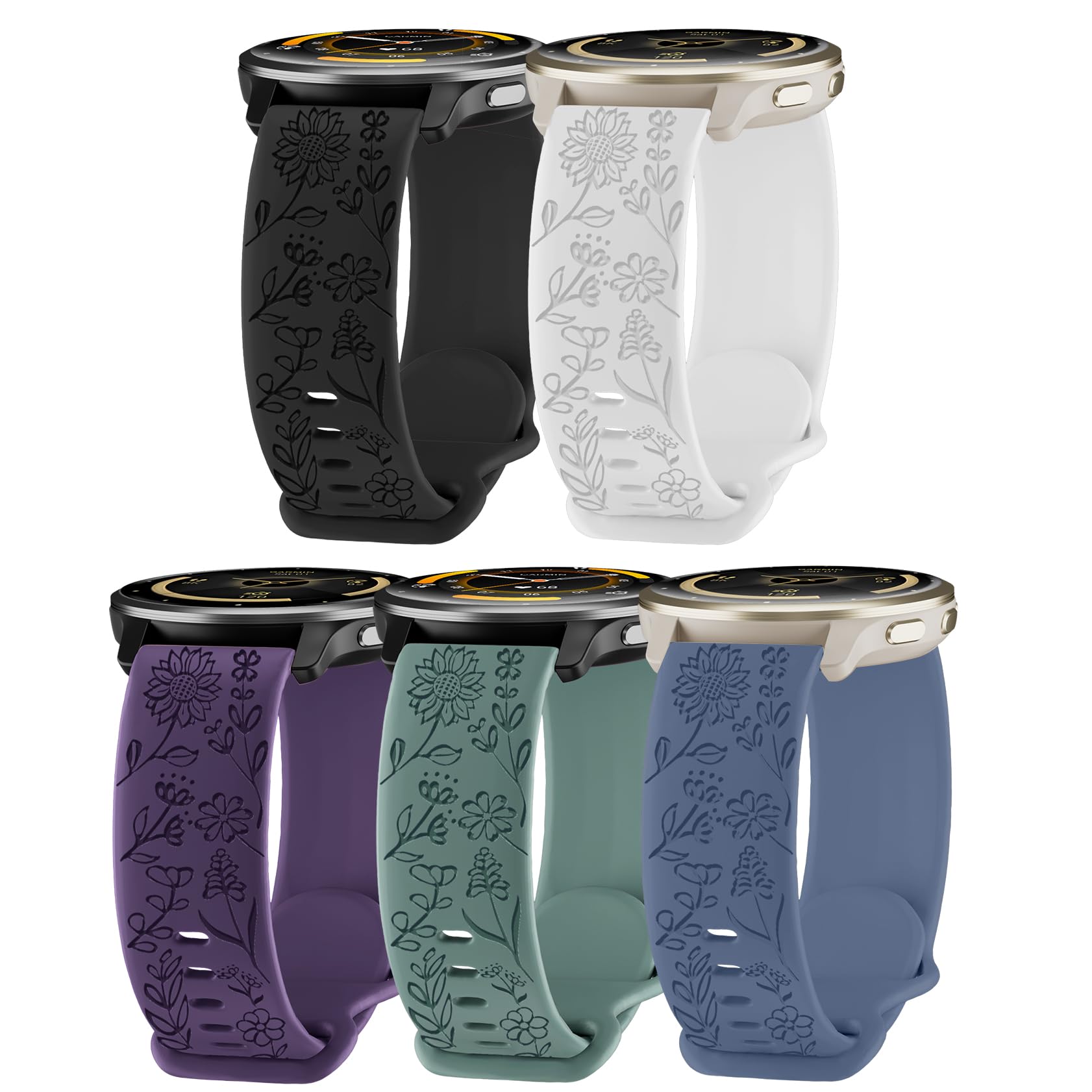 Photo 1 of HQzon 5 Pack 22mm Floral Engraved Watch Bands for Garmin Venu