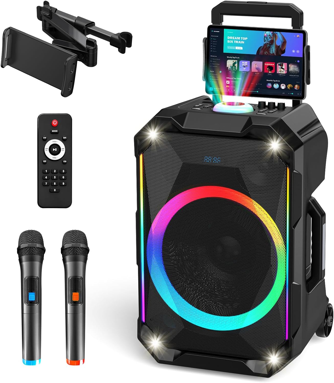 Portable Karaoke Machine for Adults, 12" Big Bluetooth Party Speaker with 2 Wireless Mics for Adults & Kids, 400W Peak Power,Karaoke Microphone with PA System Supports USB/TF/REC/FM/AUX