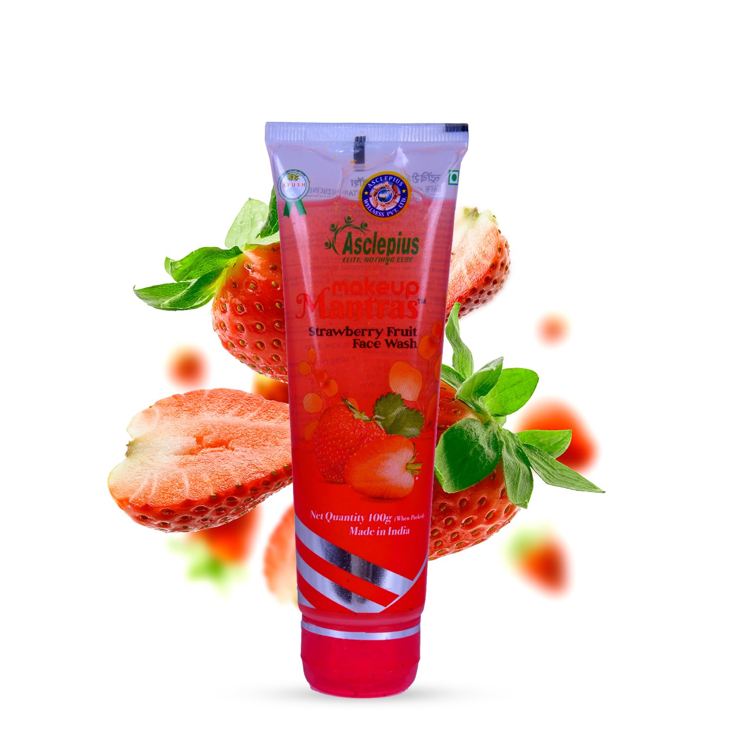 Asclepius Strawberry Herbal Facewash with Aloevera, Honey & Natural Extracts, Ayurvedic Face Wash for Oily, Dry, Sensitive & Combination Skin, Removes Facial Dirt, Hydrates & Soothes - 100g