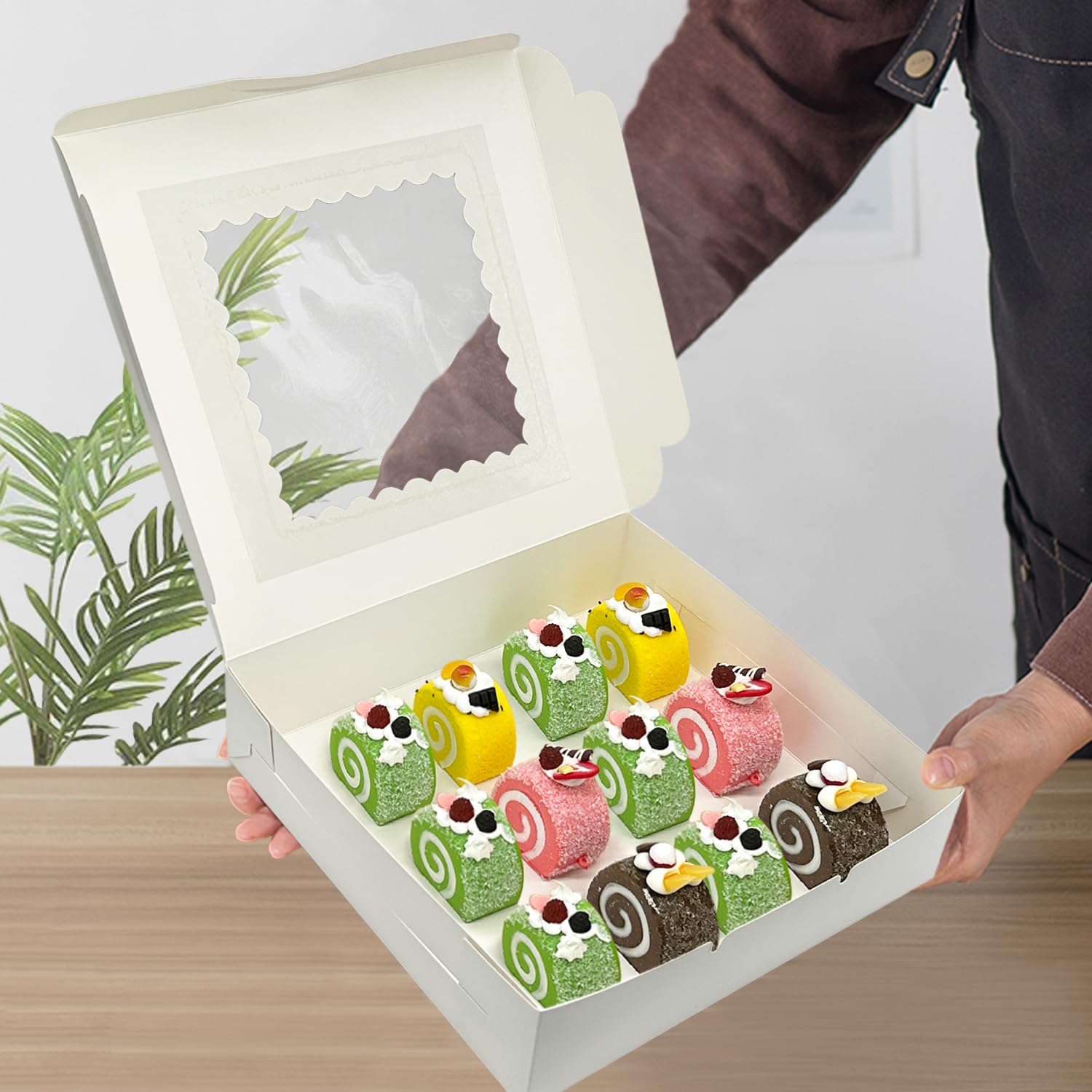 SmilerSmile 24 scatole per torte, 25,4 x 25,4 x 6,3 cm, scatole bianche per pasticceria con finestra, per torte, biscotti, muffin, cioccolatini, feste, matrimoni, San Valentino
