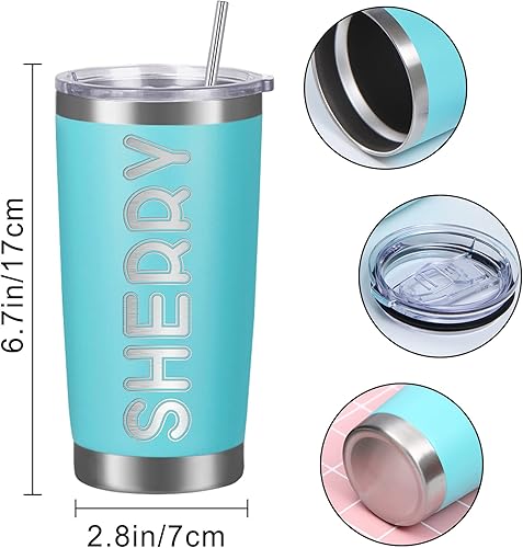 Miniatura 4 de Vasos personalizados con tapas y pajitas, vasos de acero inoxidable grabados con láser personalizados de 20 onzas con nombre y texto, taza de café