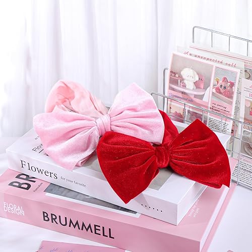 Miniatura 8 de YanJie Diademas de San Valentín para bebé, lazos de terciopelo rojo, hechos a mano, lazos para el cabello, accesorios de regalo para recién nacidos,