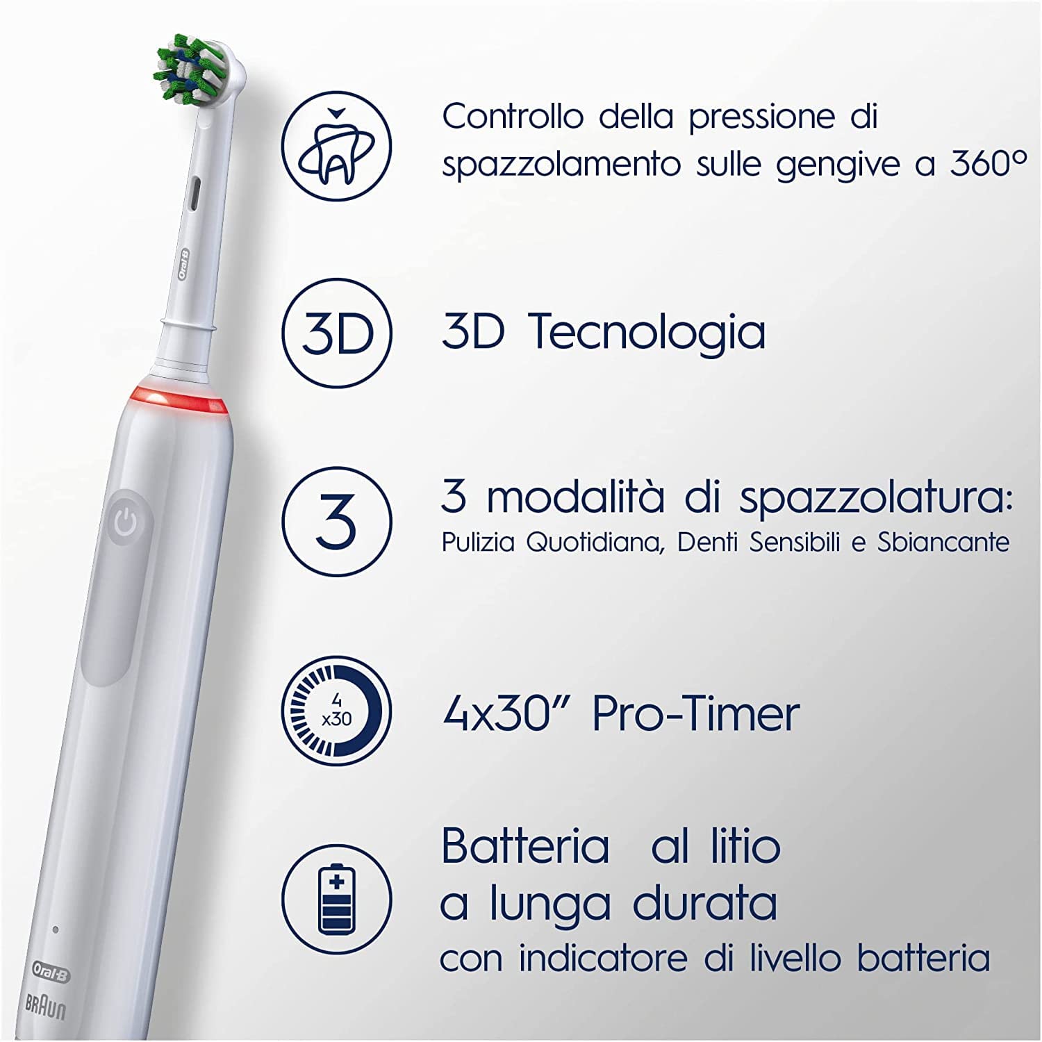 Oral-B Pro Series 3 Spazzolino Elettrico, 2 Testina di Ricambio, Bianco | Ricaricabile, 2 Testine di Ricambio per Spazzolino Elettrico Cross Action, Pulizia Denti Efficace, Idea Regalo