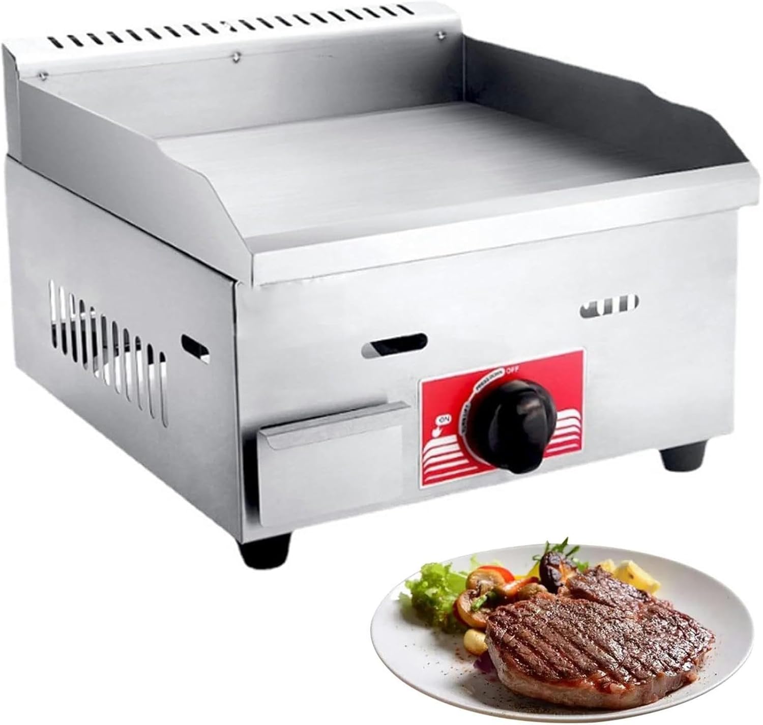 Commercial Griddle, Commercial Propane Gas Electric Countertop Griddle Stainless Steel Flat Top Grill Hot Plate BBQ, Heavy Duty Flat Top Countertop Restaurant Griddle Grill for Indoor Outdoor