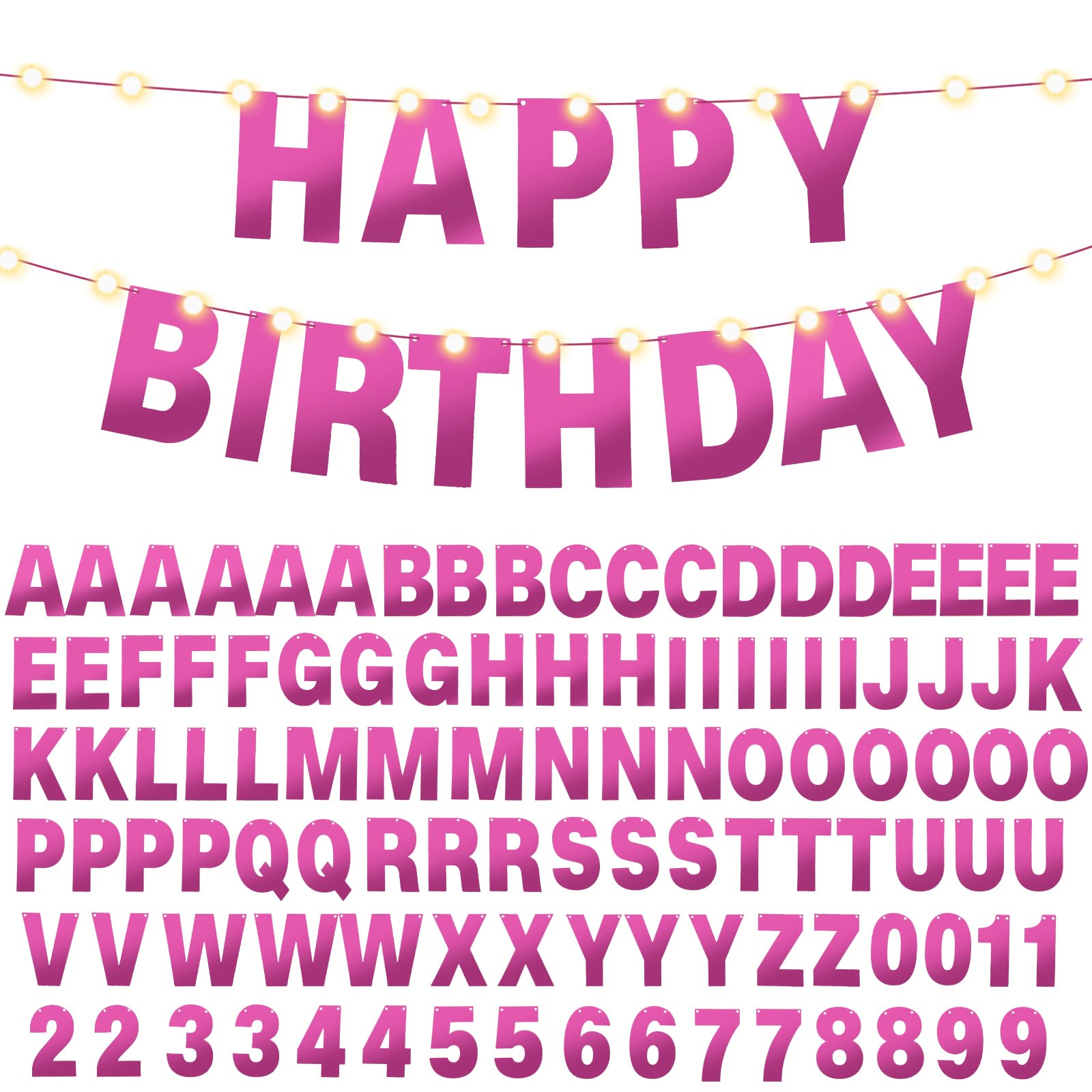 TaoBary 112 Pcs DIY Letter Custom Banner Glitter Customizable Banner Kit Including 107 Letters and Numbers 3 Rope for Valentine Birthday Party(Bright Pink)