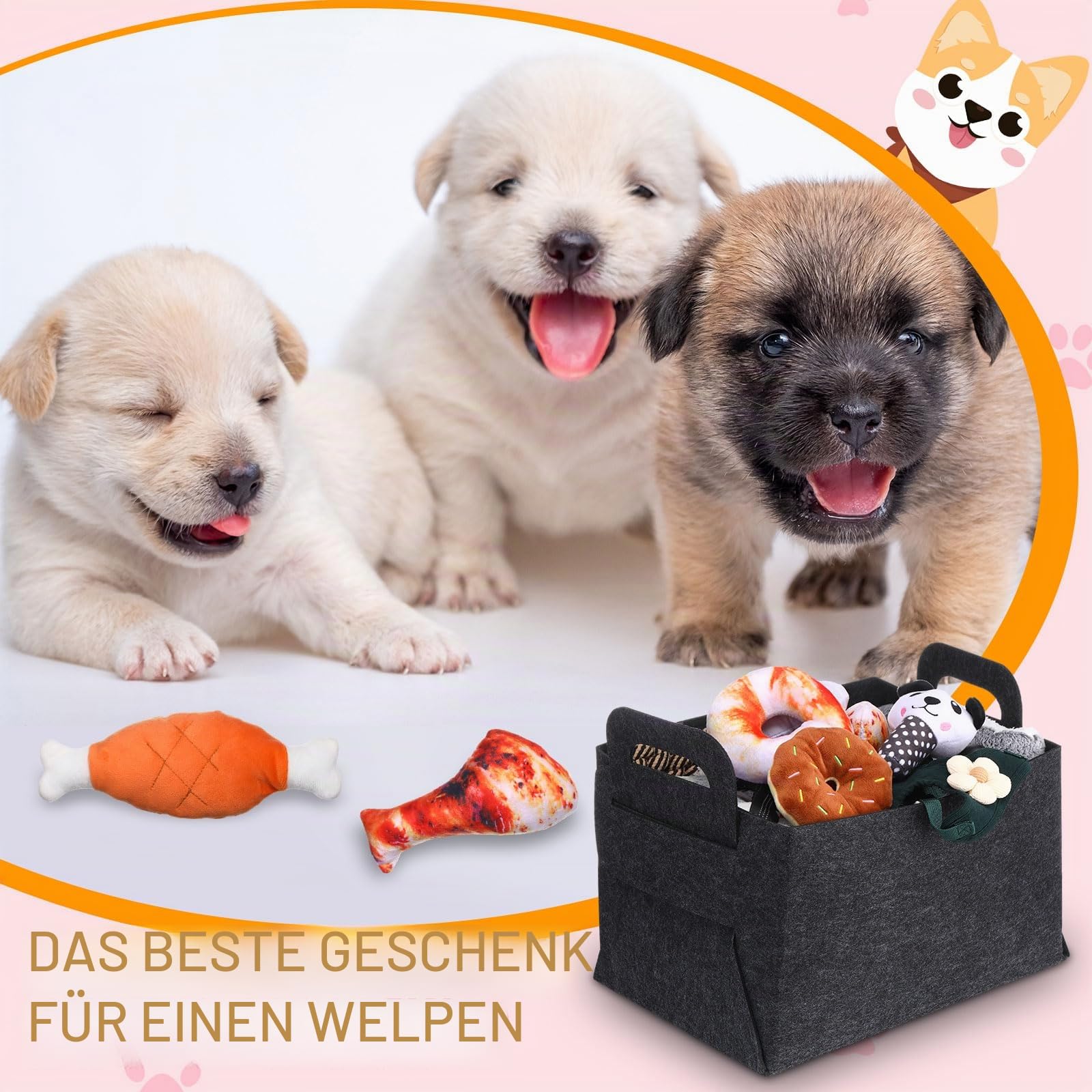 Abbylike Welpenzubehör, Starter-Set für kleine Hunde, enthält Leine, Näpfe, Zahnbürsten, Wasserflasche und mehr Zubehör für Hunde, 50-teiliges Set (schwarz)